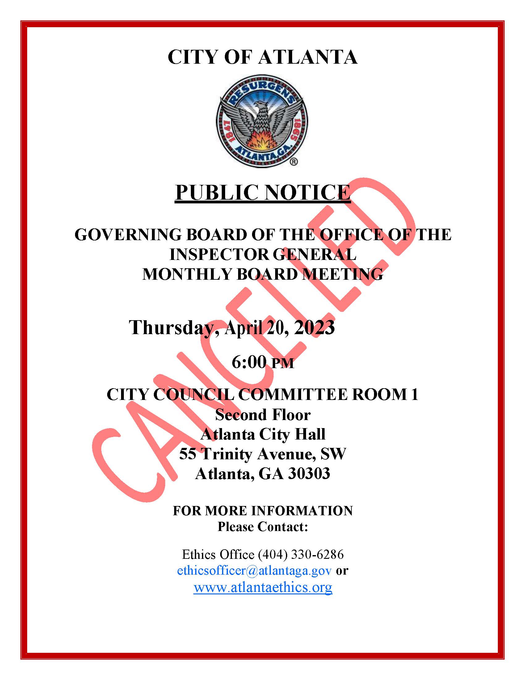 CANCELLED Monthly Board Meeting_Public Notice 042023