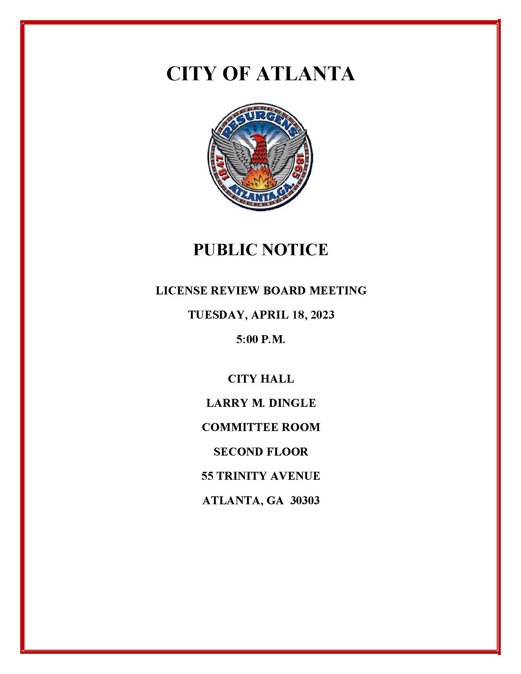 License Review Board Meeting Public Notice 4.18.2023