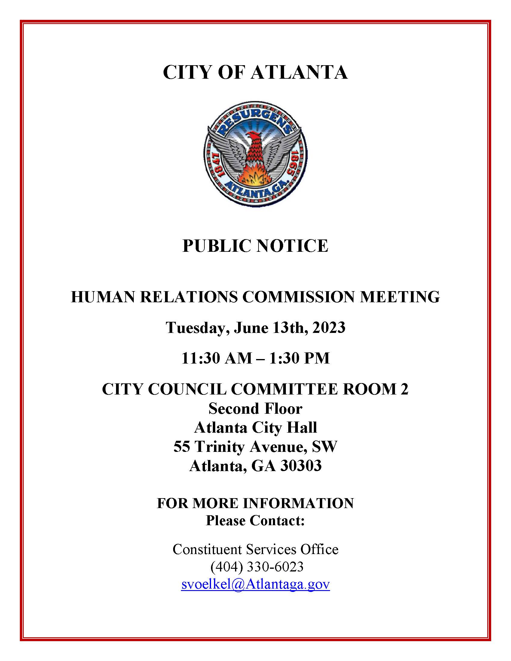 Public Notice HRC Meeting June 13th 2023