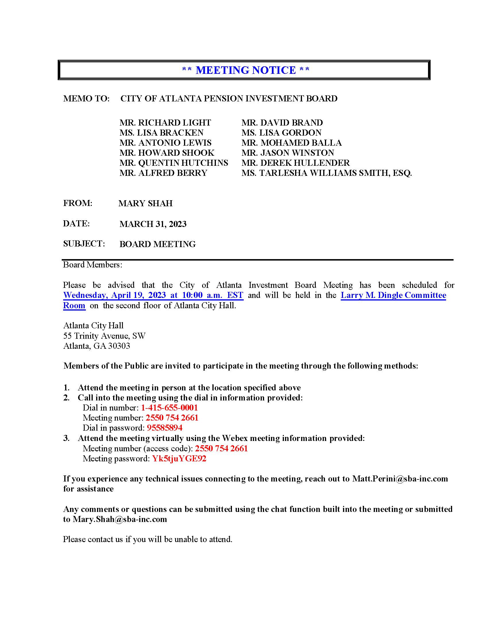 UPDATED COA IB - Meeting Notice 4.19.2023