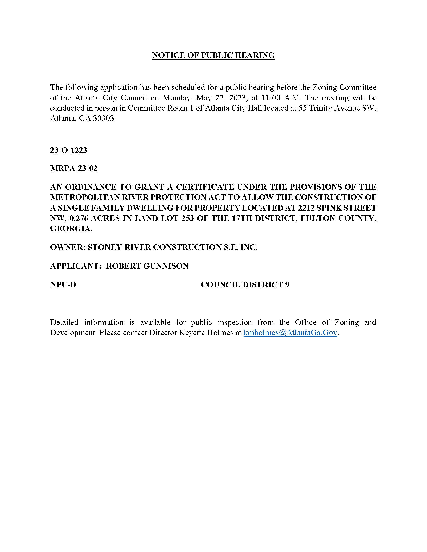 NOTICE OF PUBLIC HEARING 23-O-1223 (MRPA-23-02) May 22