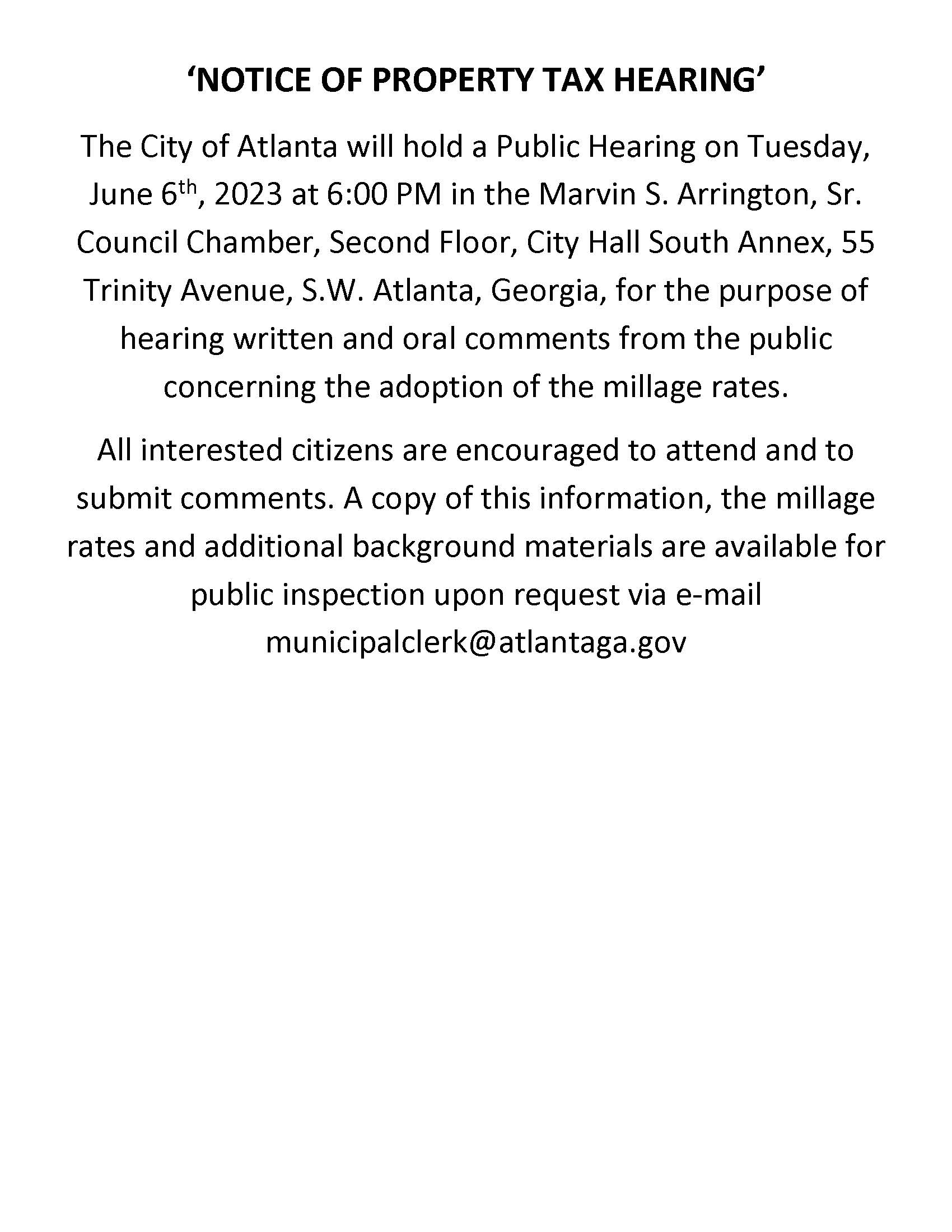 Notice of Tax Hearing 1st Advertise Public Hearing June 6 2023