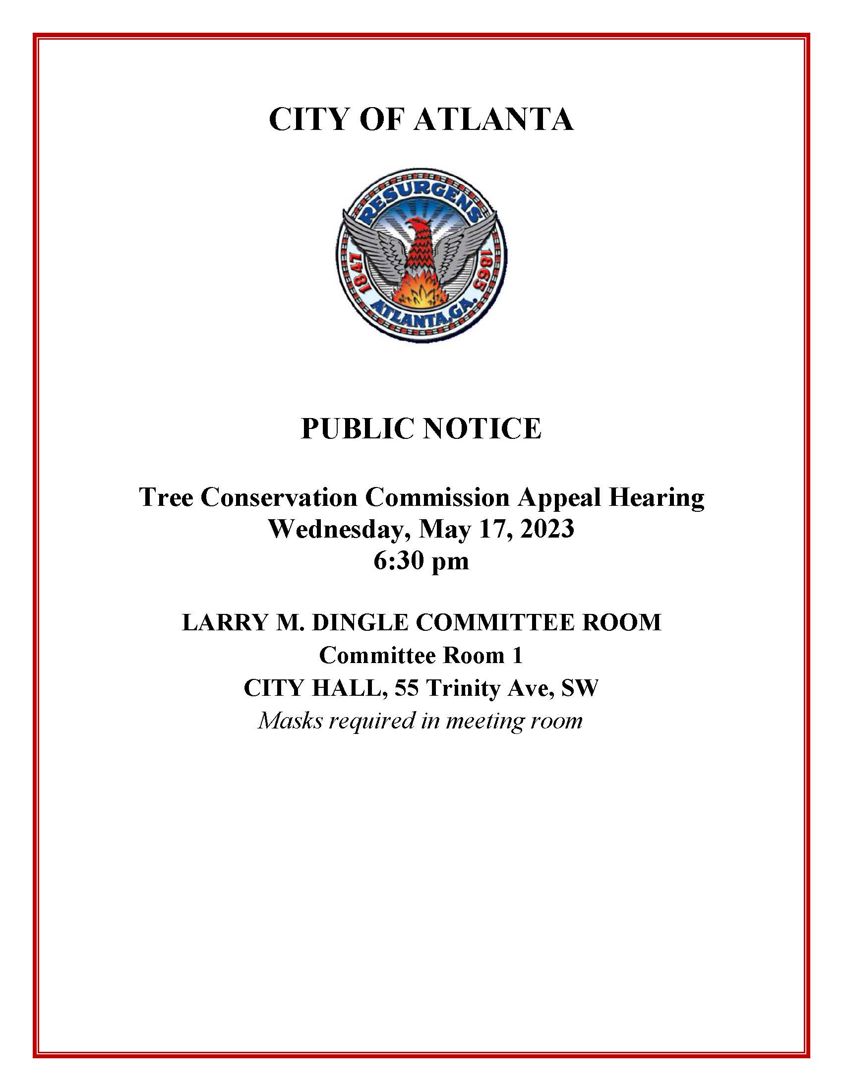 Public Notice Tree Conservation Commission Hearing May 17 2023