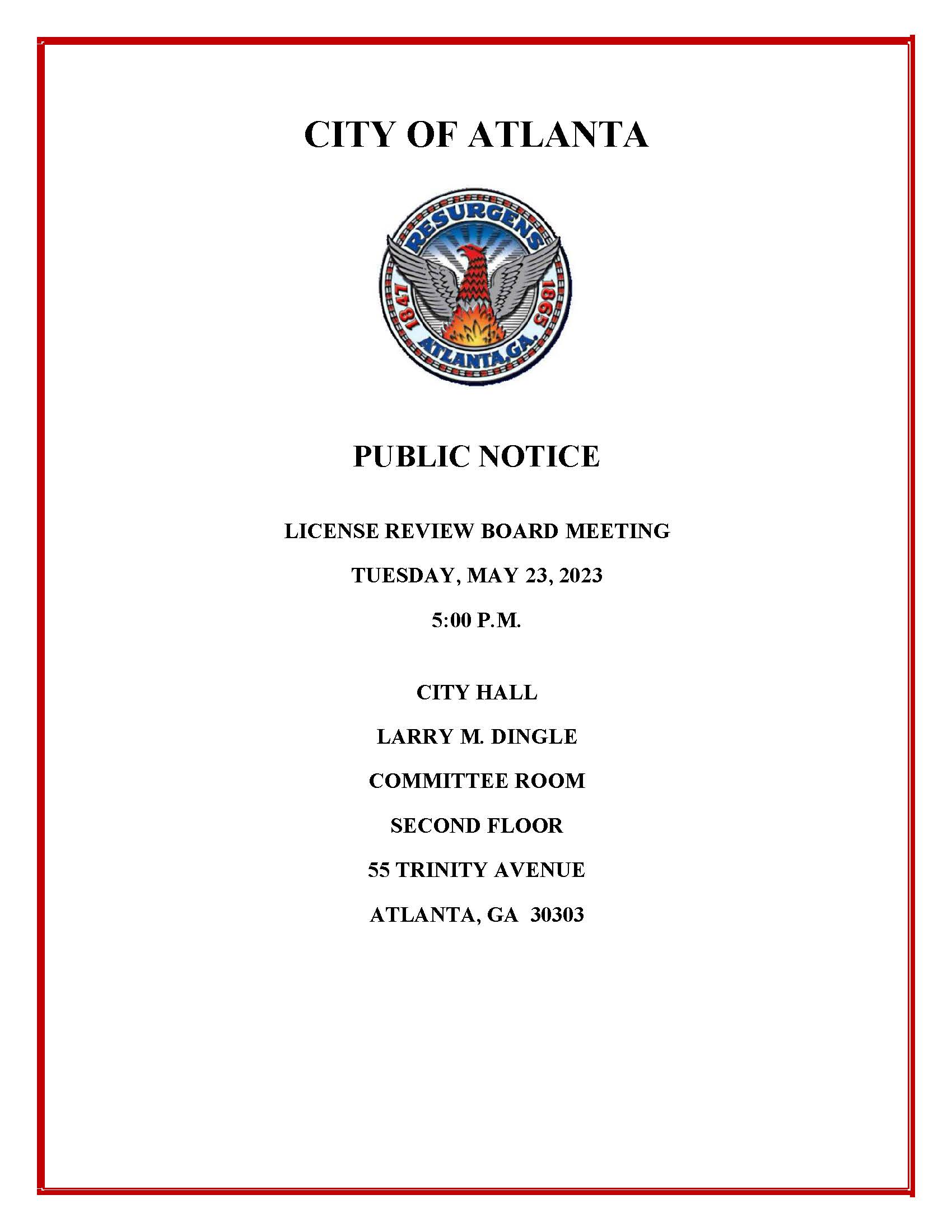 License Review Board Meeting Public Notice 5.23.2023