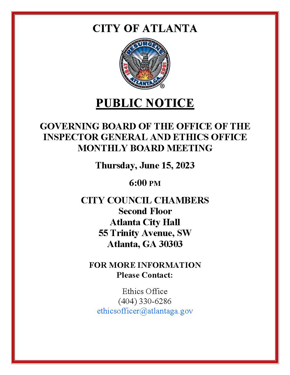 Office of Inspector General and Ethics Office Monthly Board Meeting 061523