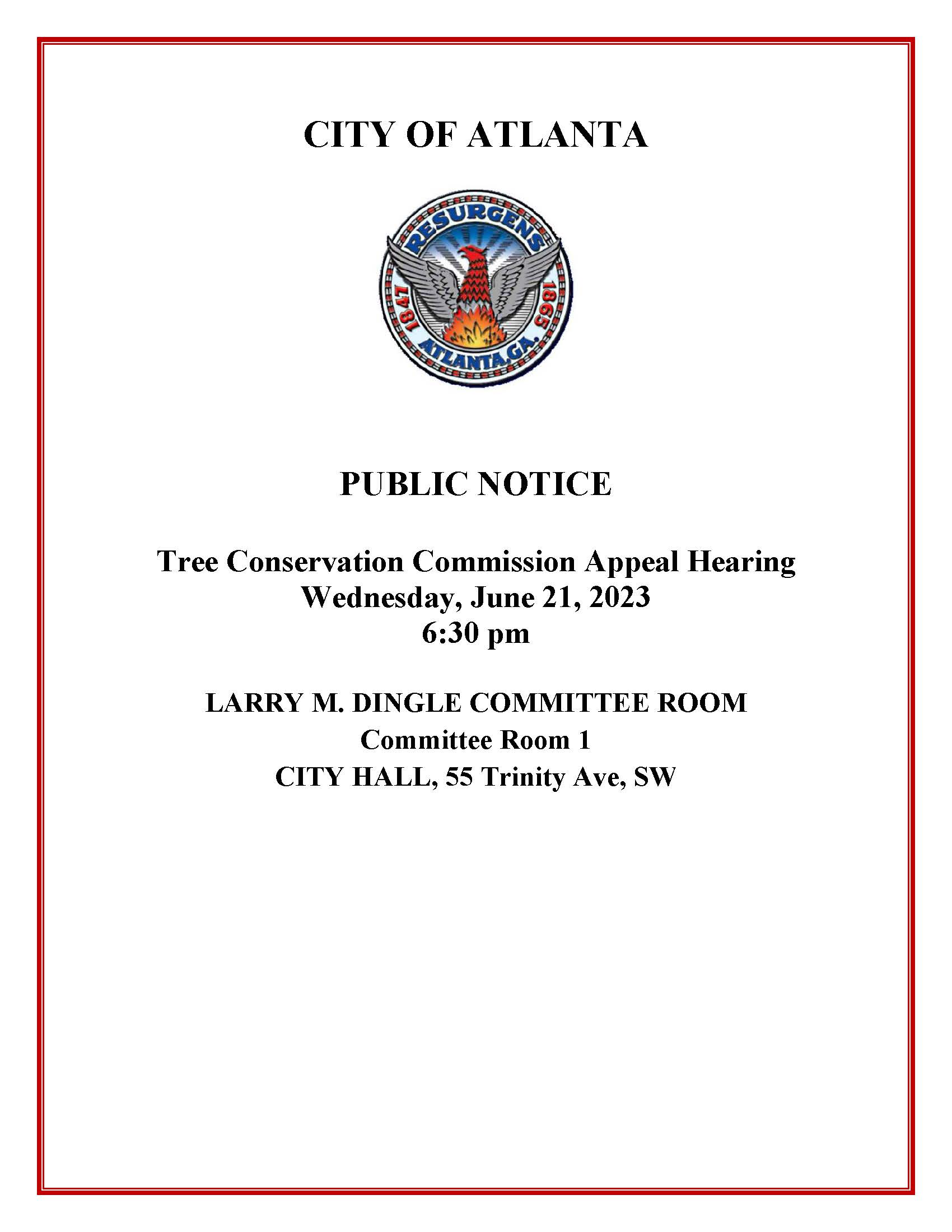 Public Notice Tree Conservation Commission Hearing June 21 2023