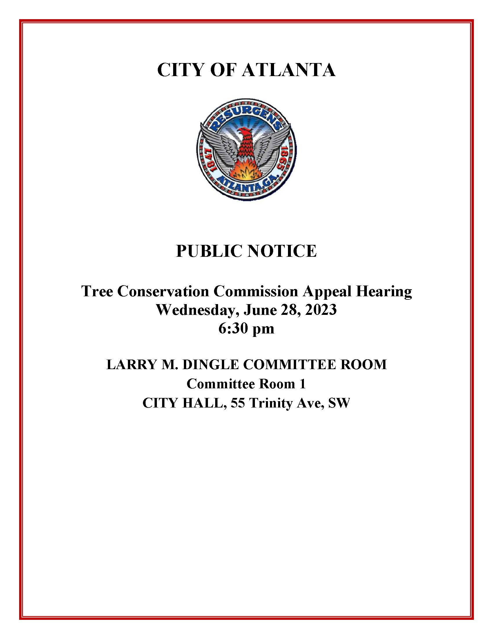 Public Notice Tree Conservation Commission Hearing June 28 2023