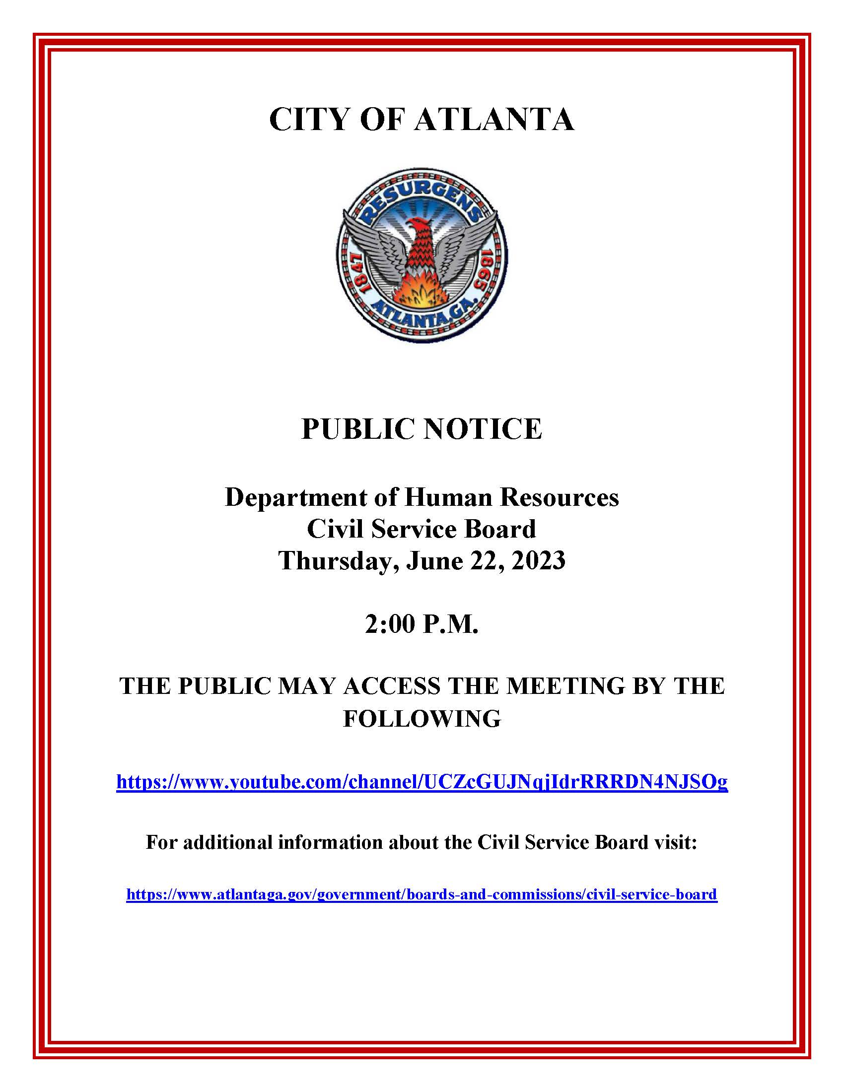 Civil Service Board Public Hearing Notice 6-22-23