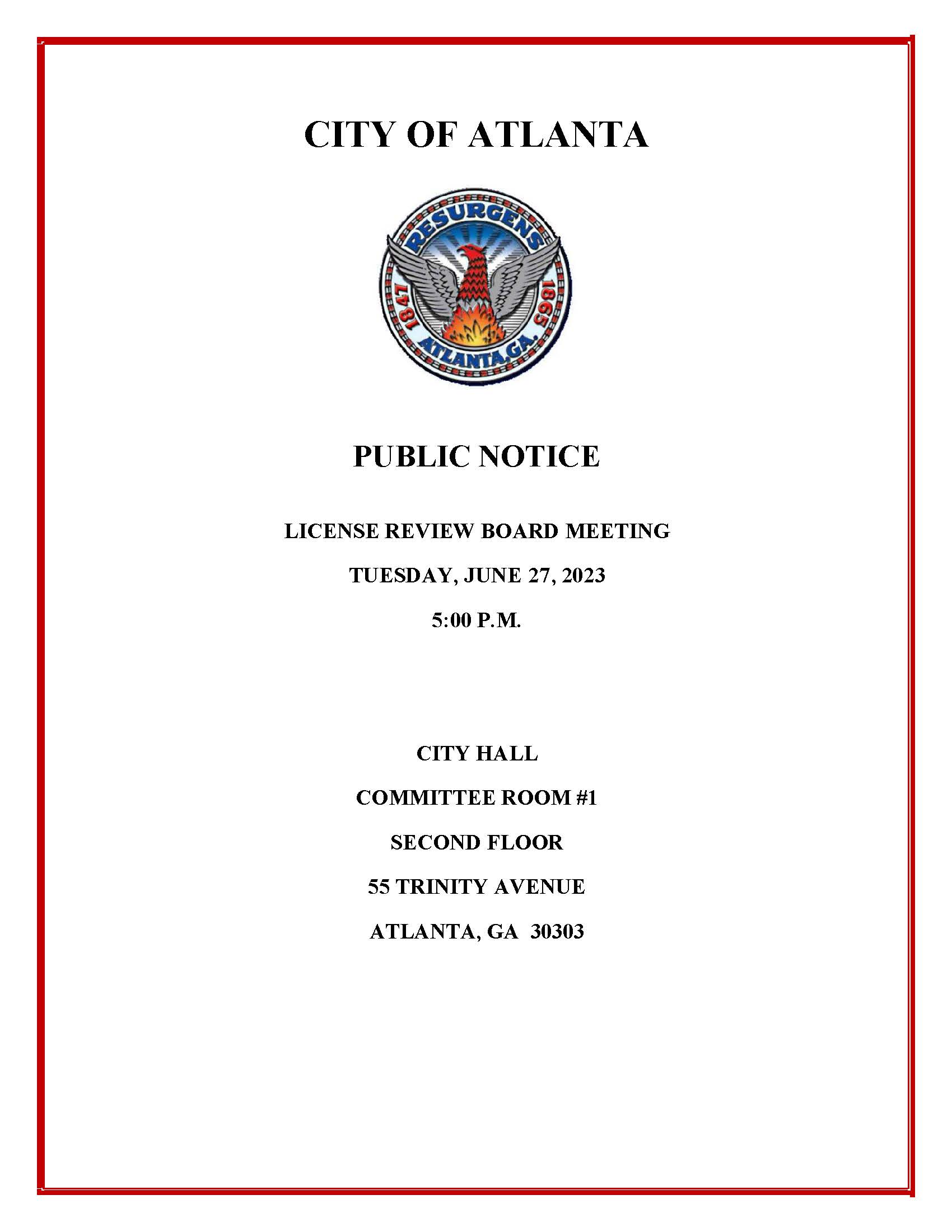 License Review Board Meeting Public Notice 6.27.2023