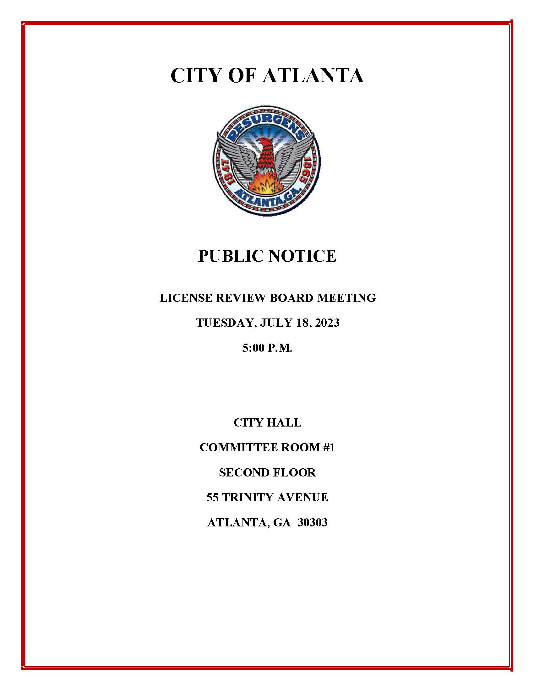 License Review Board Meeting Public Notice 7.18.2023