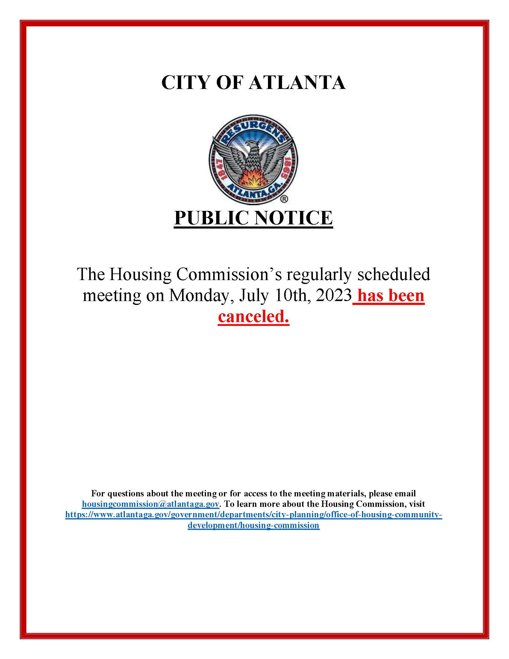 AHC Cancelled Meeting Notice JULY 10 2023