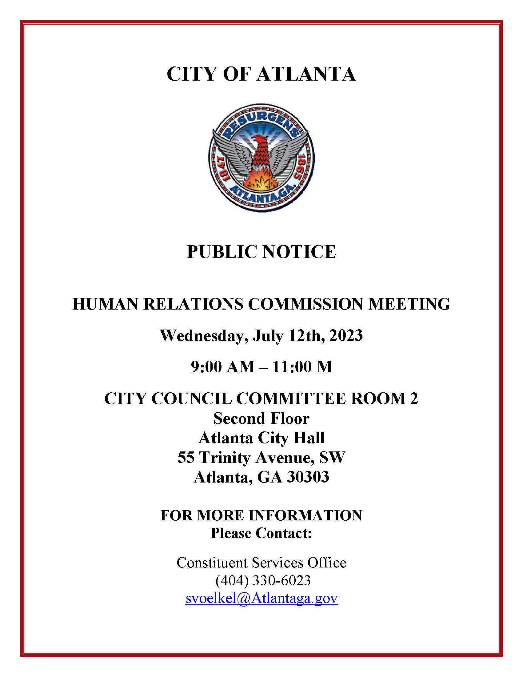 Updated Public Notice HRC Meeting July 12th 2023