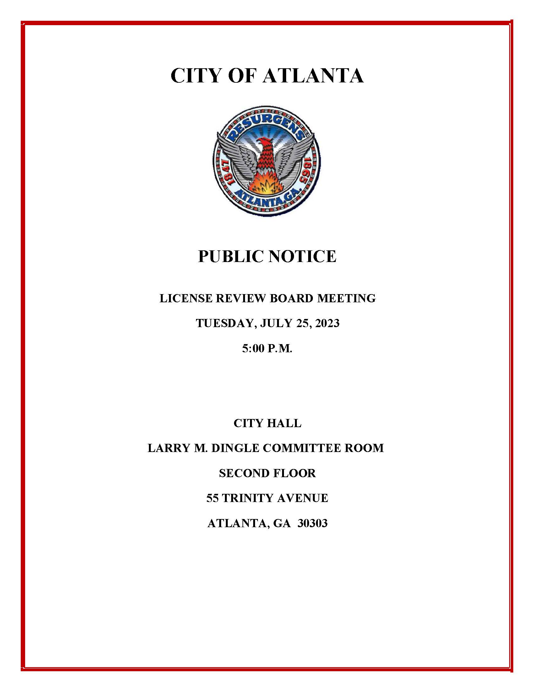 License Review Board Meeting Public Notice 7.25.2023