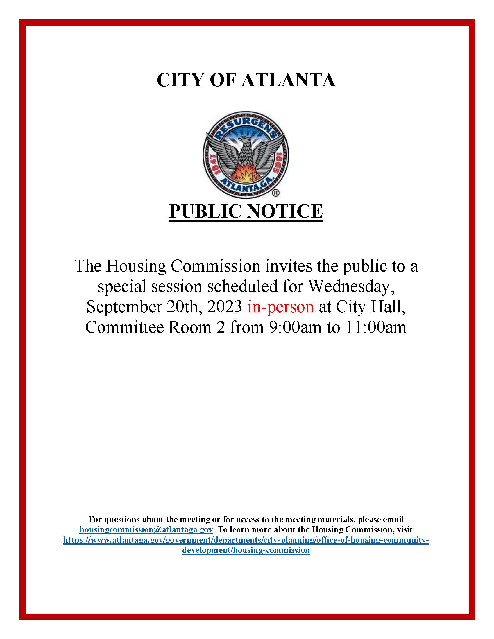 AHC Meeting Notice SPECIAL SESSION.9.20.2023