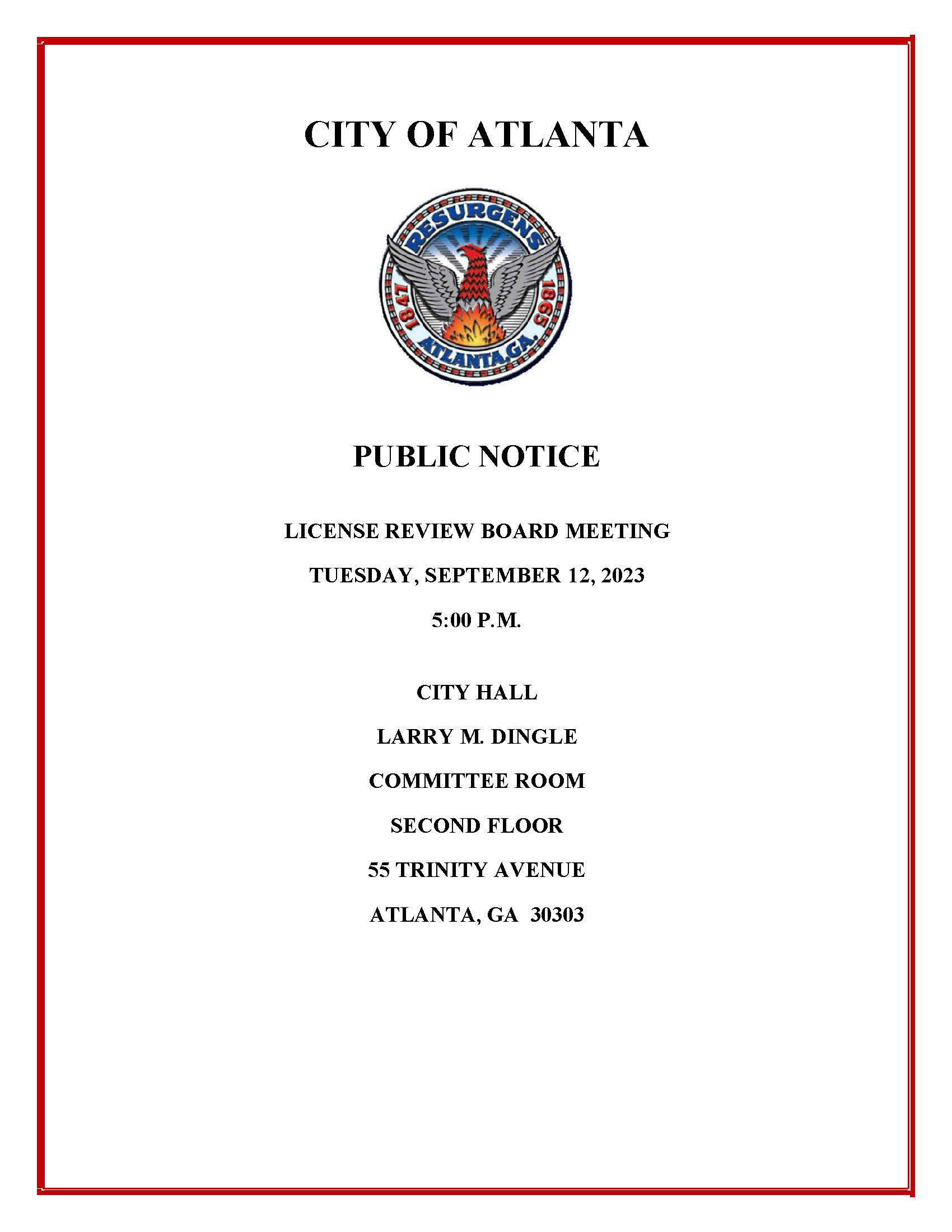 License Review Board Meeting Public Notice 9.12.2023