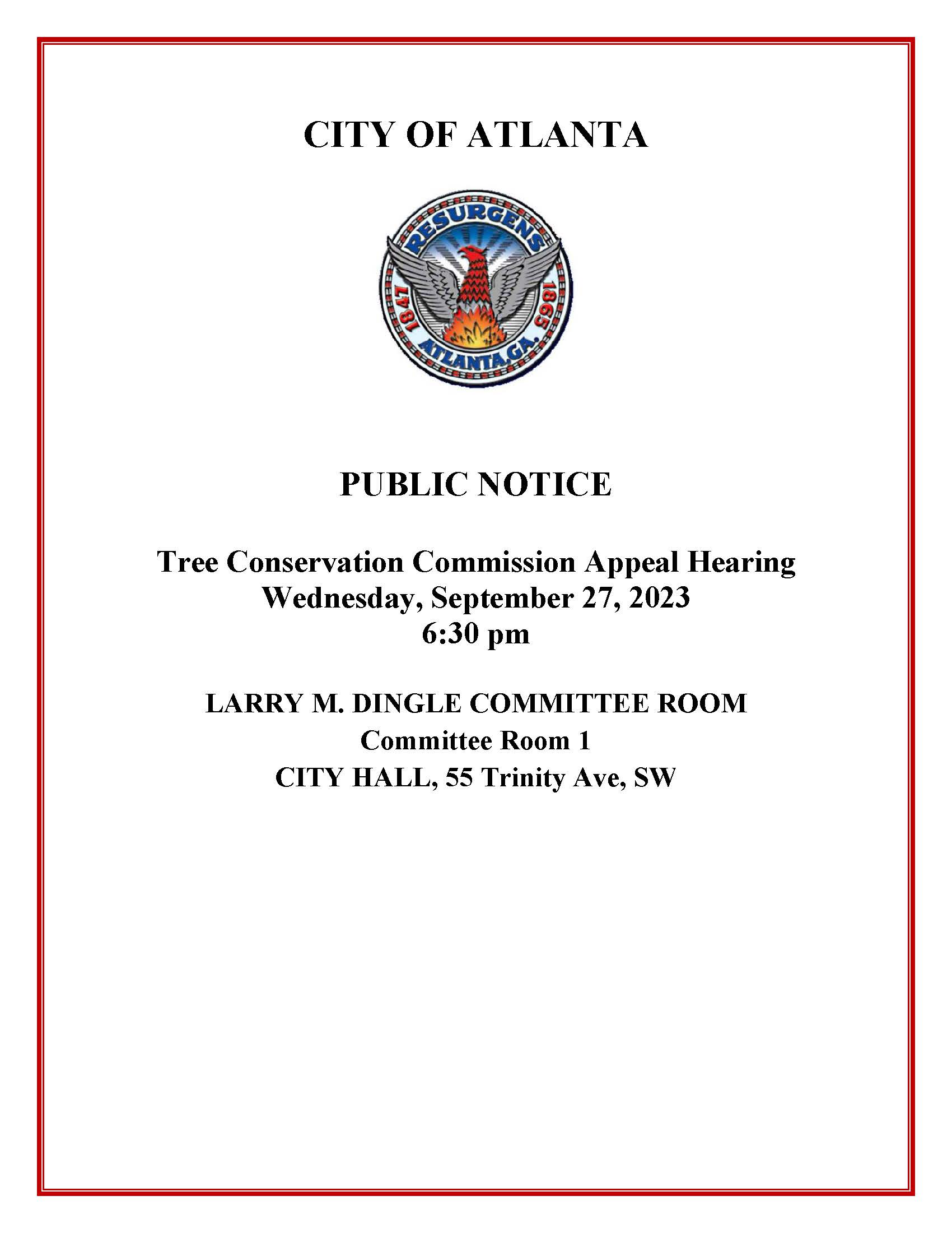 Public Notice Tree Conservation Commission Hearing September 27 2023