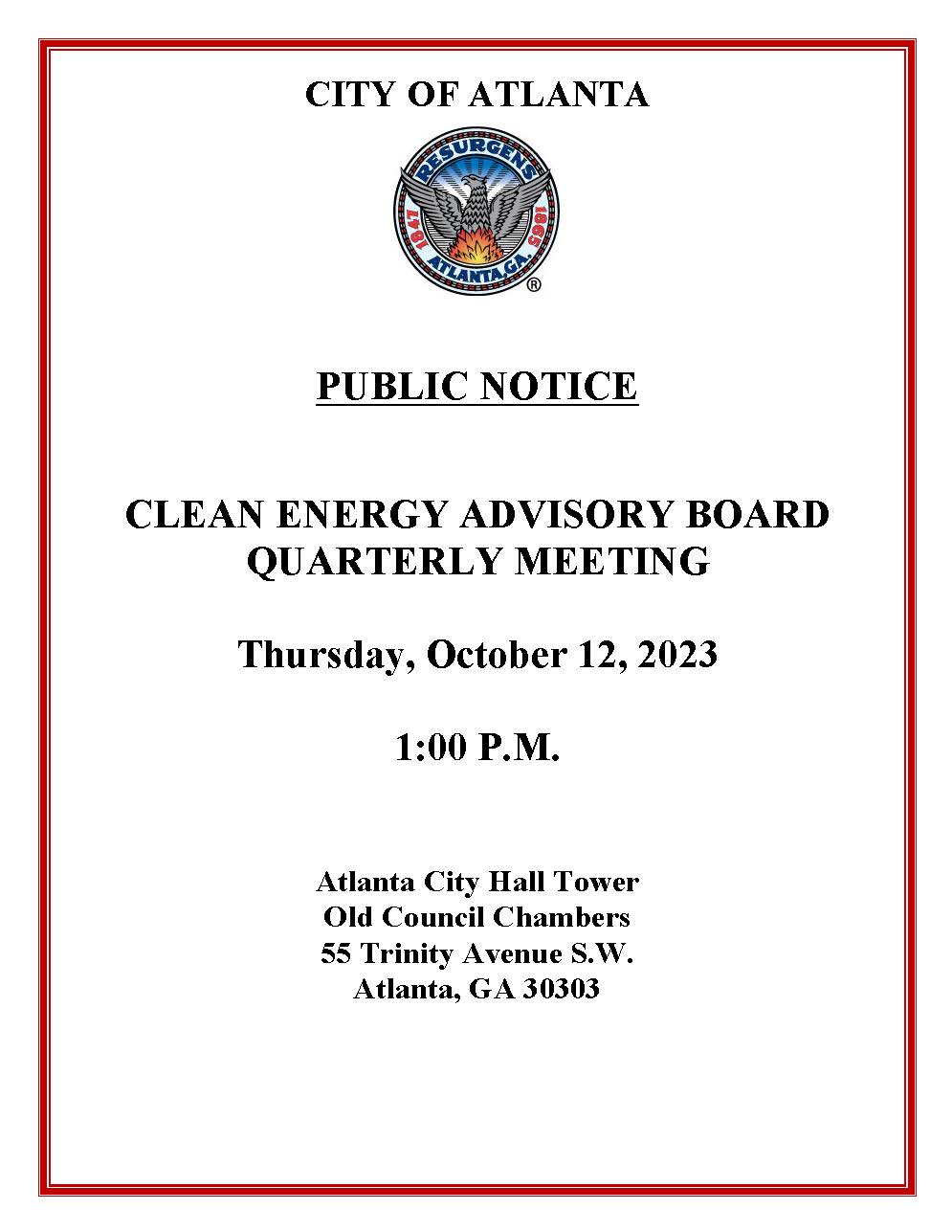 Clean Energy Advisory Board Meeting Public Notice October 12 2023