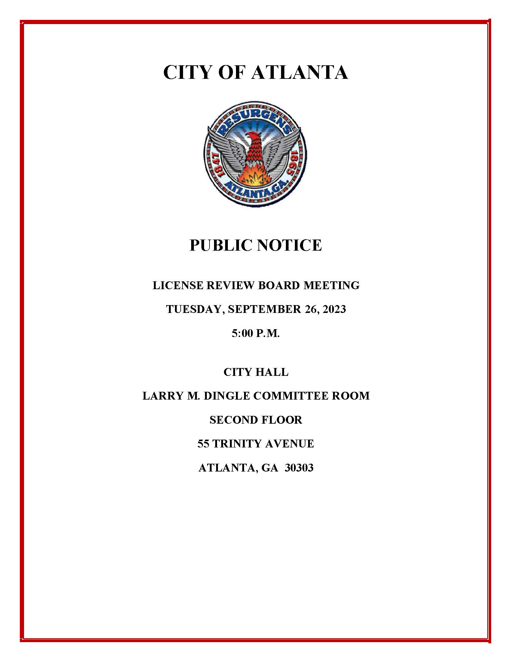 License Review Board Meeting Public Notice 9.26.2023