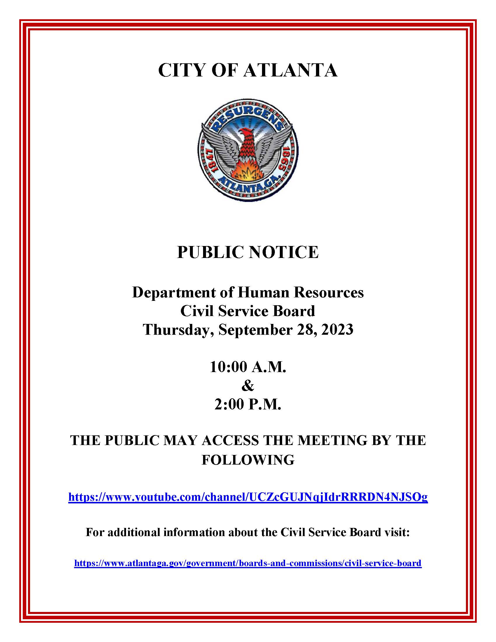 Civil Service Board Public Hearing Notice 9-28-23