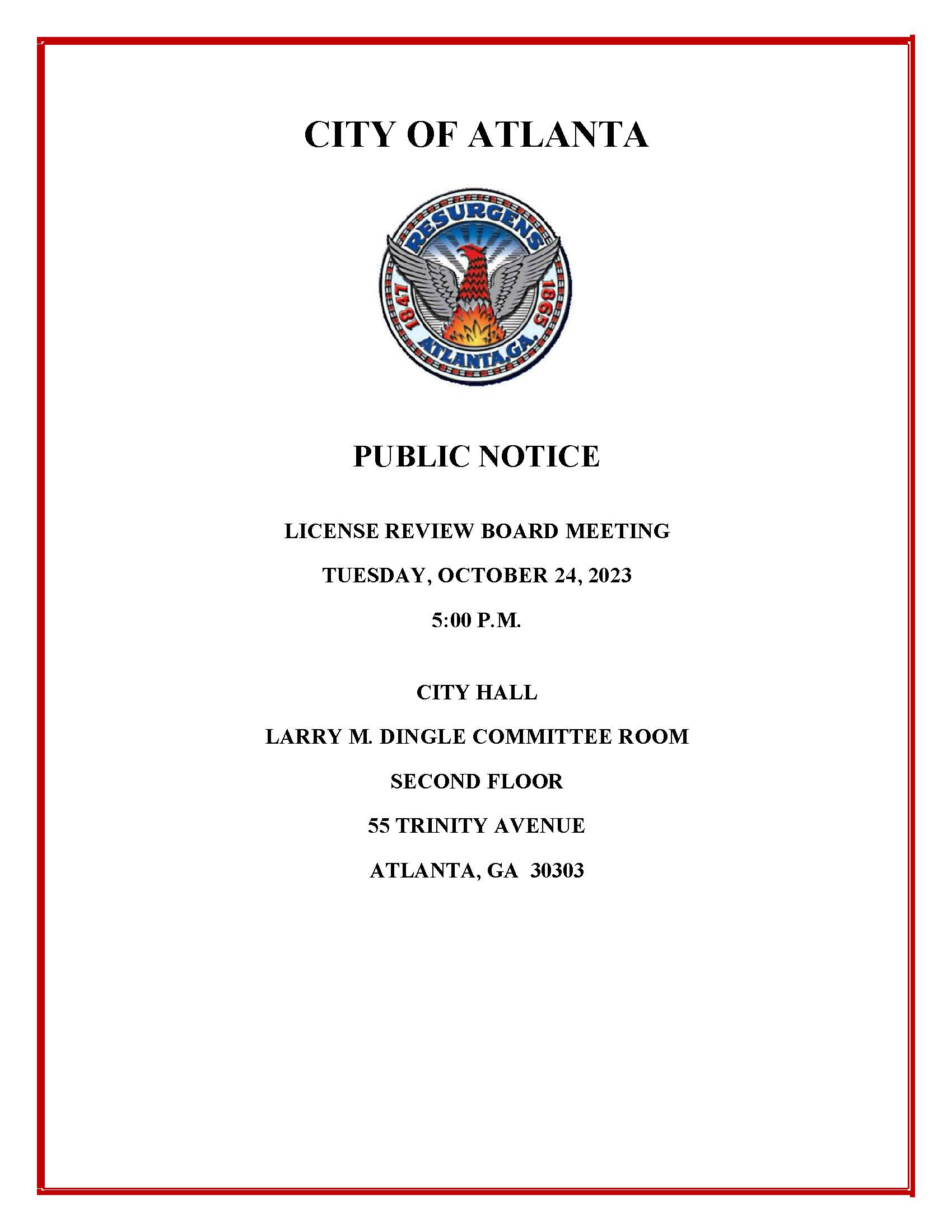 License Review Board Meeting Public Notice 10.24.2023