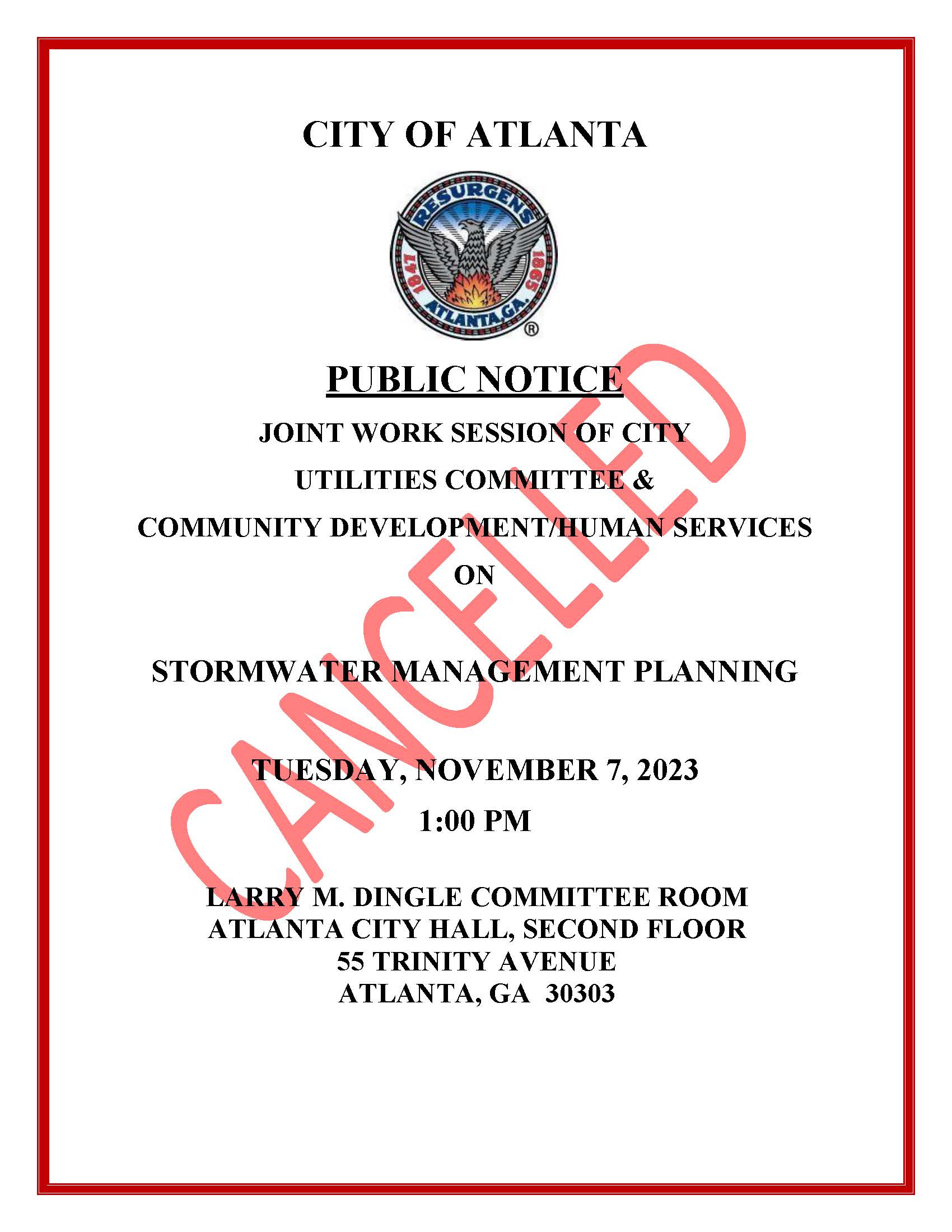 CANCELLED Public Notice CUC  CDHS - STORMWATER MANAGEMENT PLANNING 11.7.2023