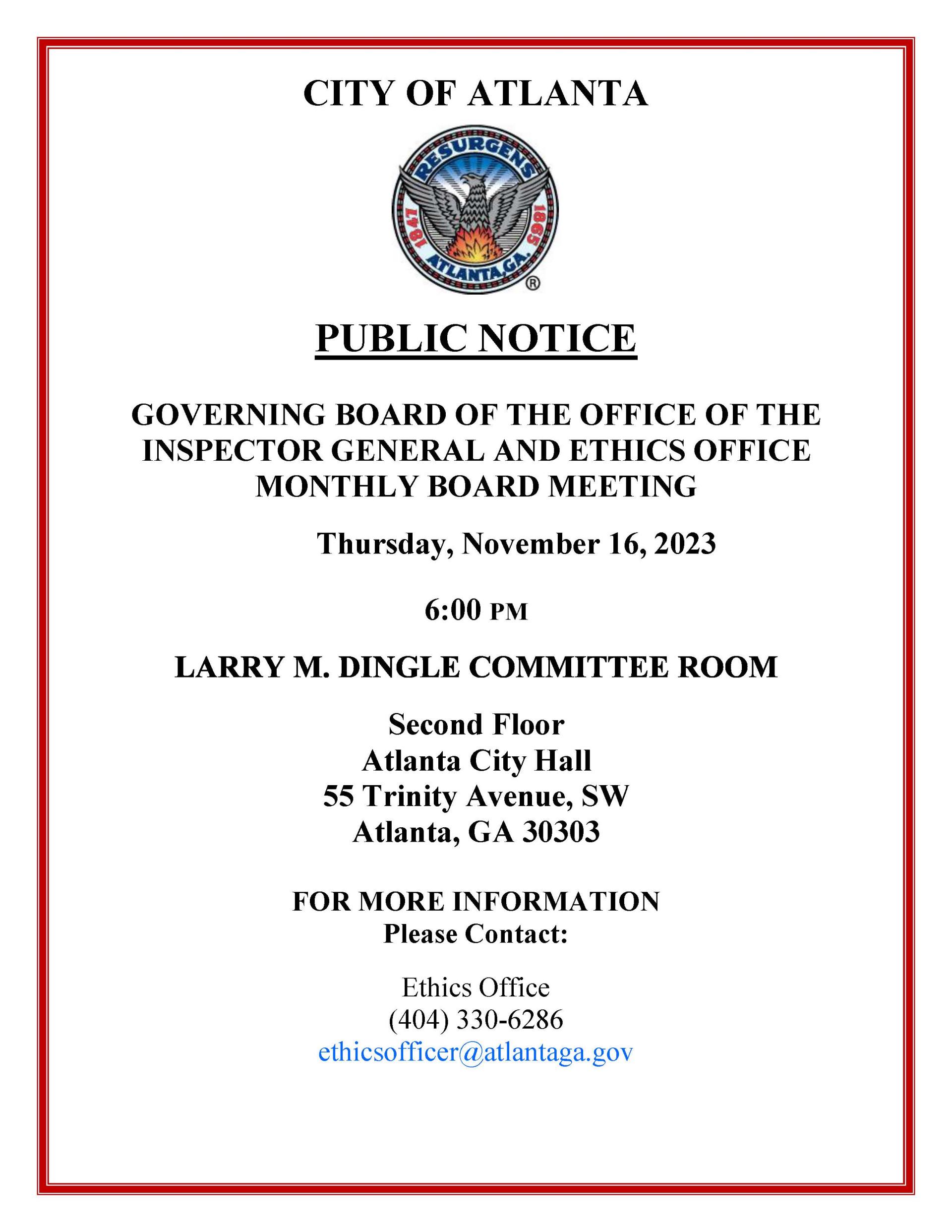 OIG Monthly Board Meeting Public Notice 11162023