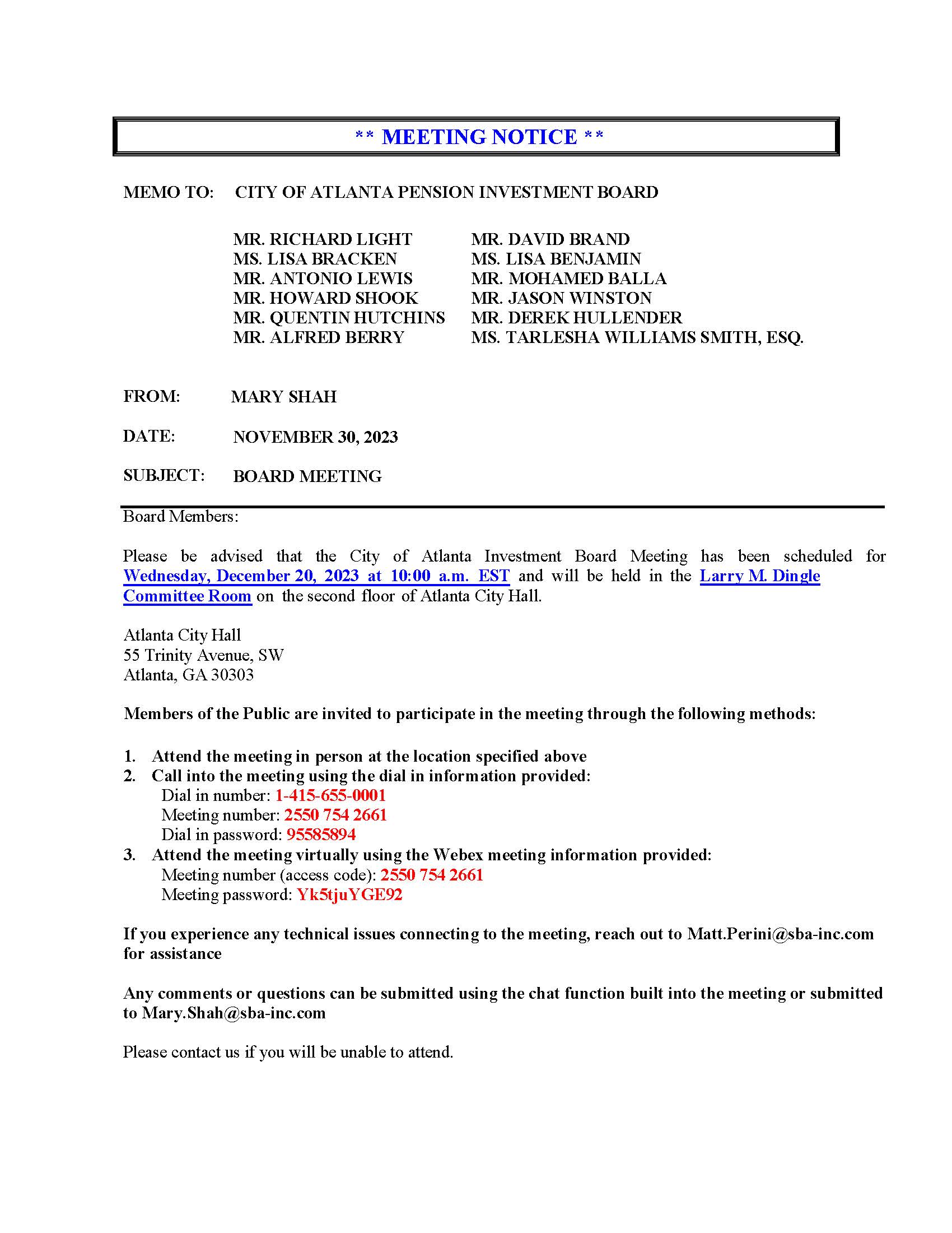 COA IB - Meeting Notice 12.20.2023