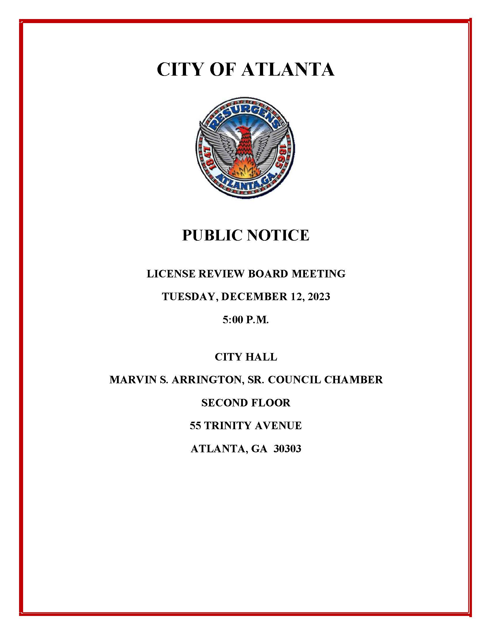 License Review Board Meeting Public Notice 12.12.2023