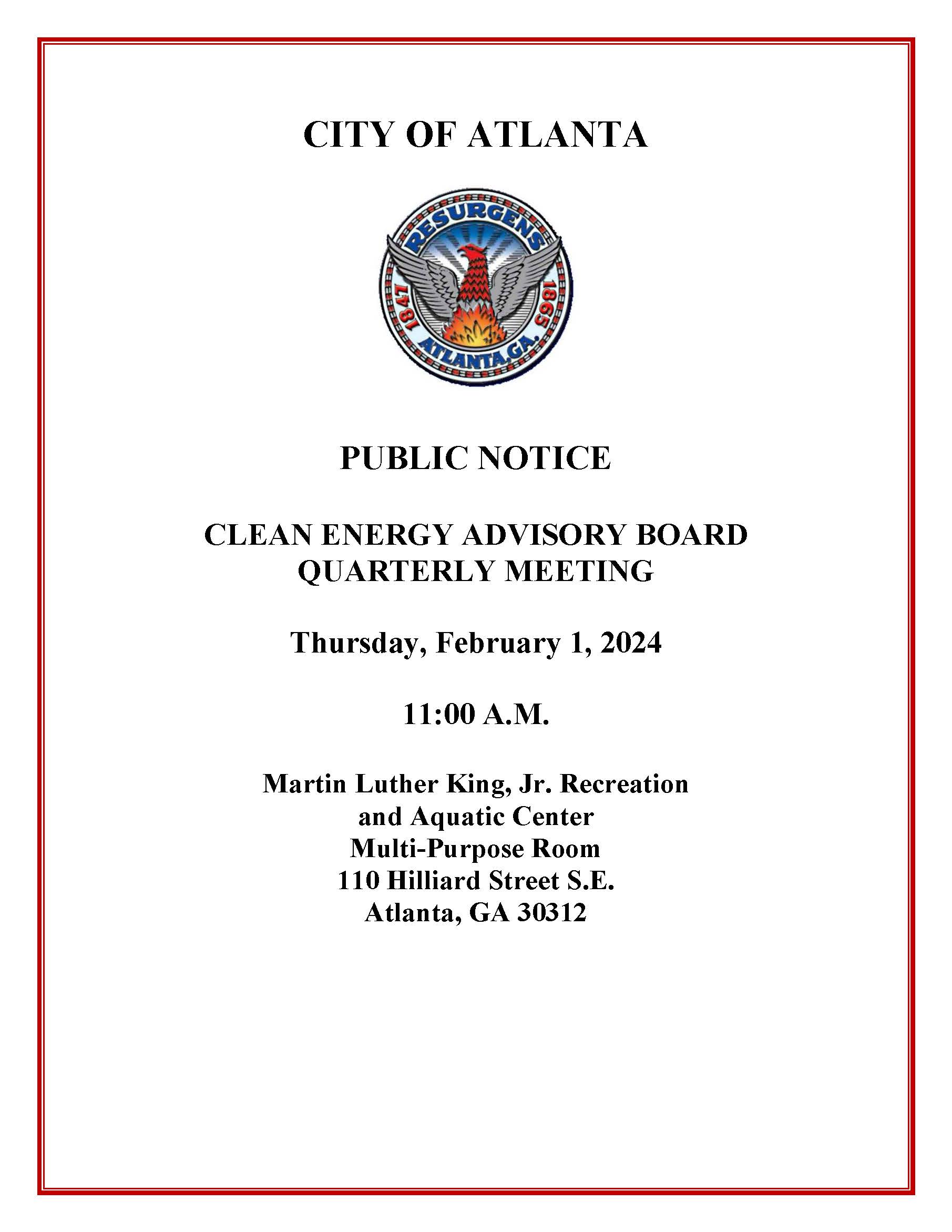 Clean Energy Advisory Board Public Notice February 1 2024