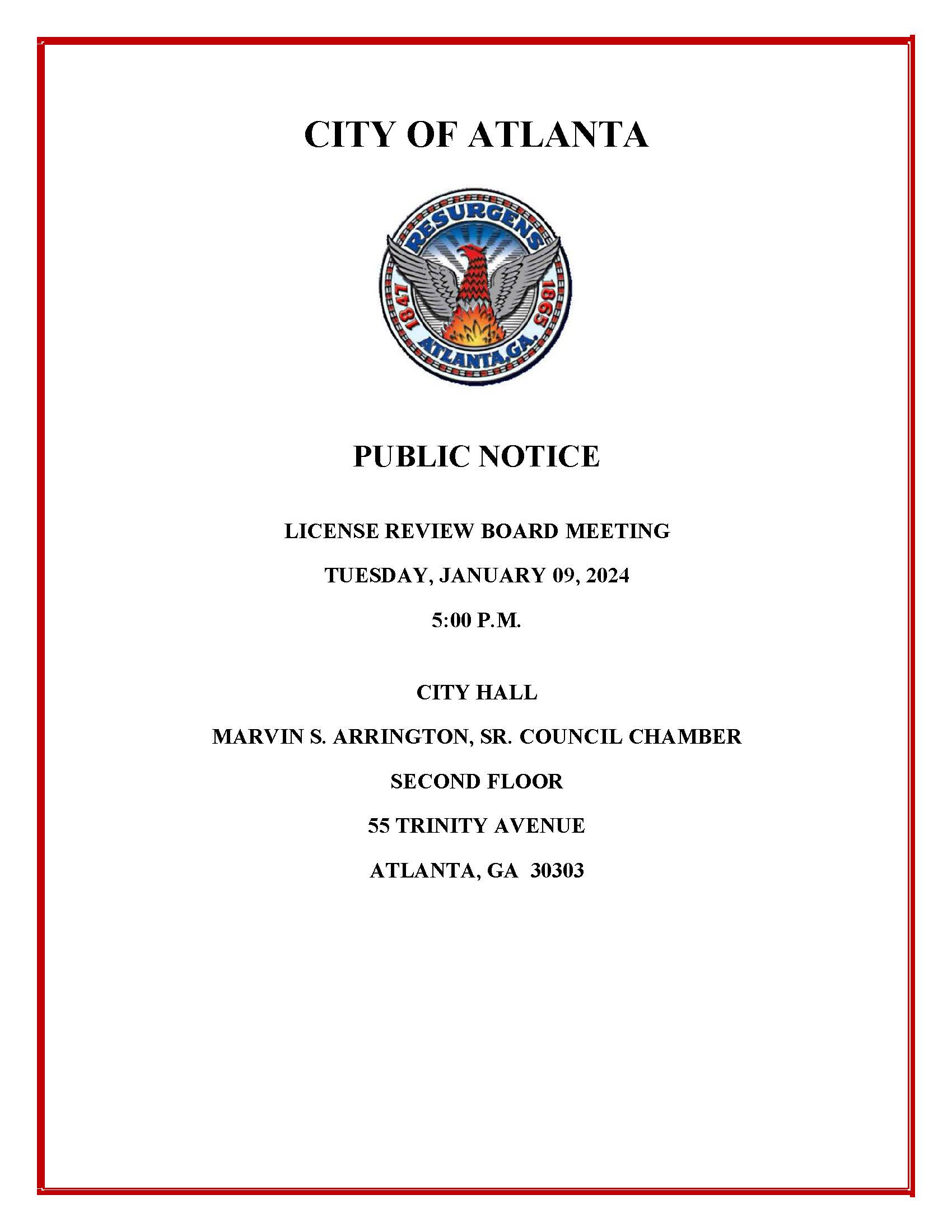 License Review Board Meeting Public Notice 1.09.2024