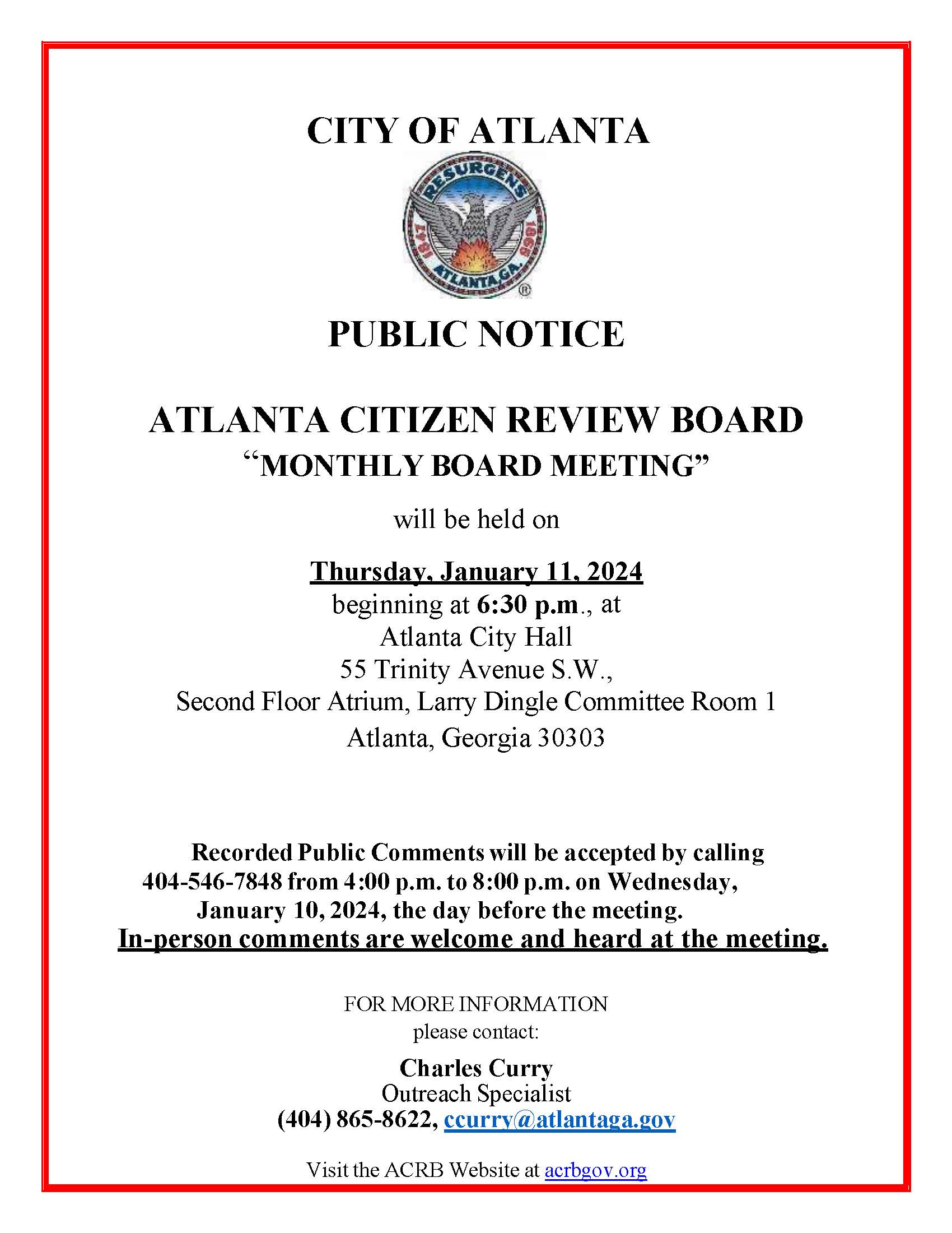 Public Notice_ACRB Jan. 11 2024 Meeting