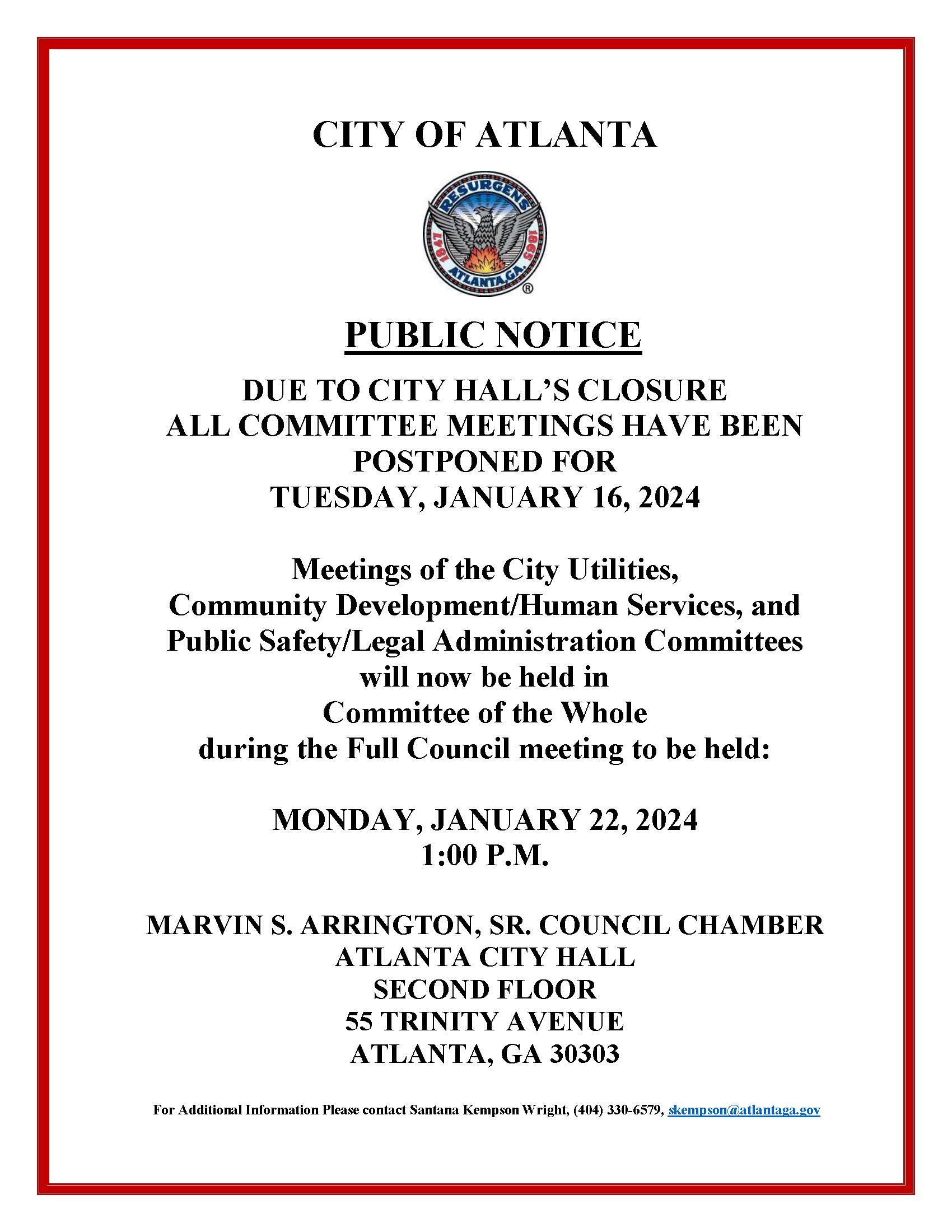 Committee Time Changes Public Notice (1.16.24)