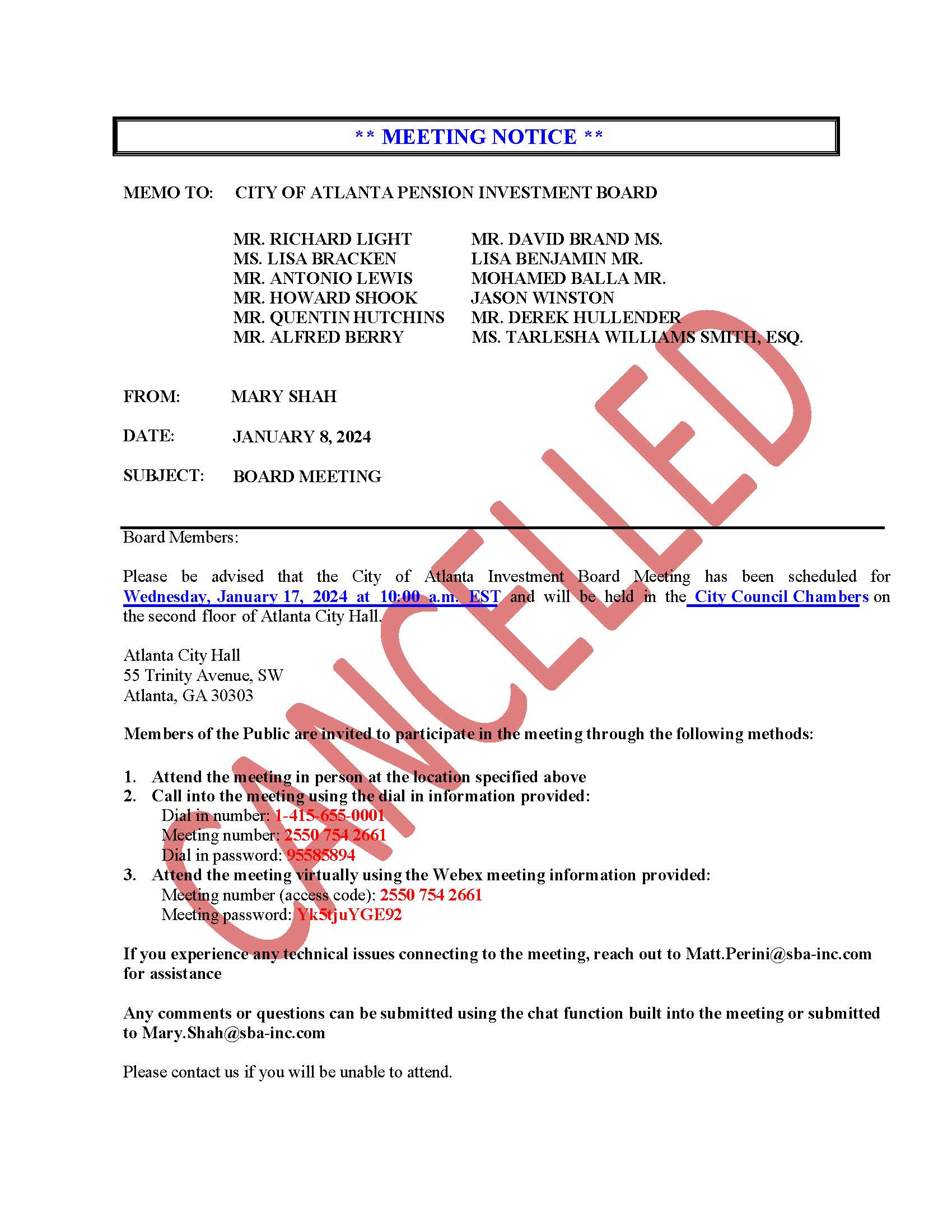 Cancelled COA IB - Meeting Notice 1.17.2024