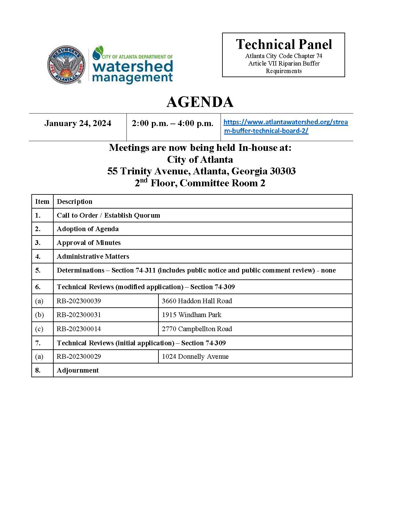 Updated AGENDA - Riparian Buffer Technical Panel Meeting - 1-24-24