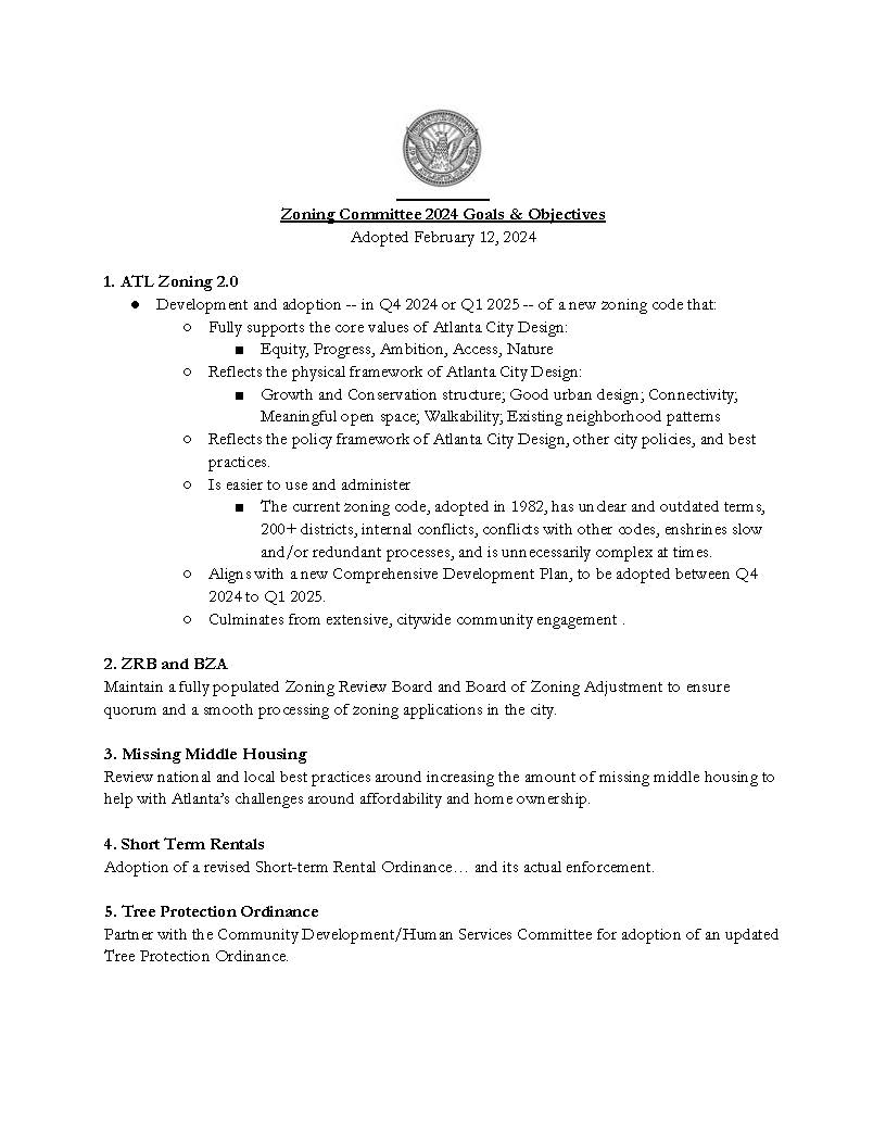 2024 Zoning Committee Goals  Objectives