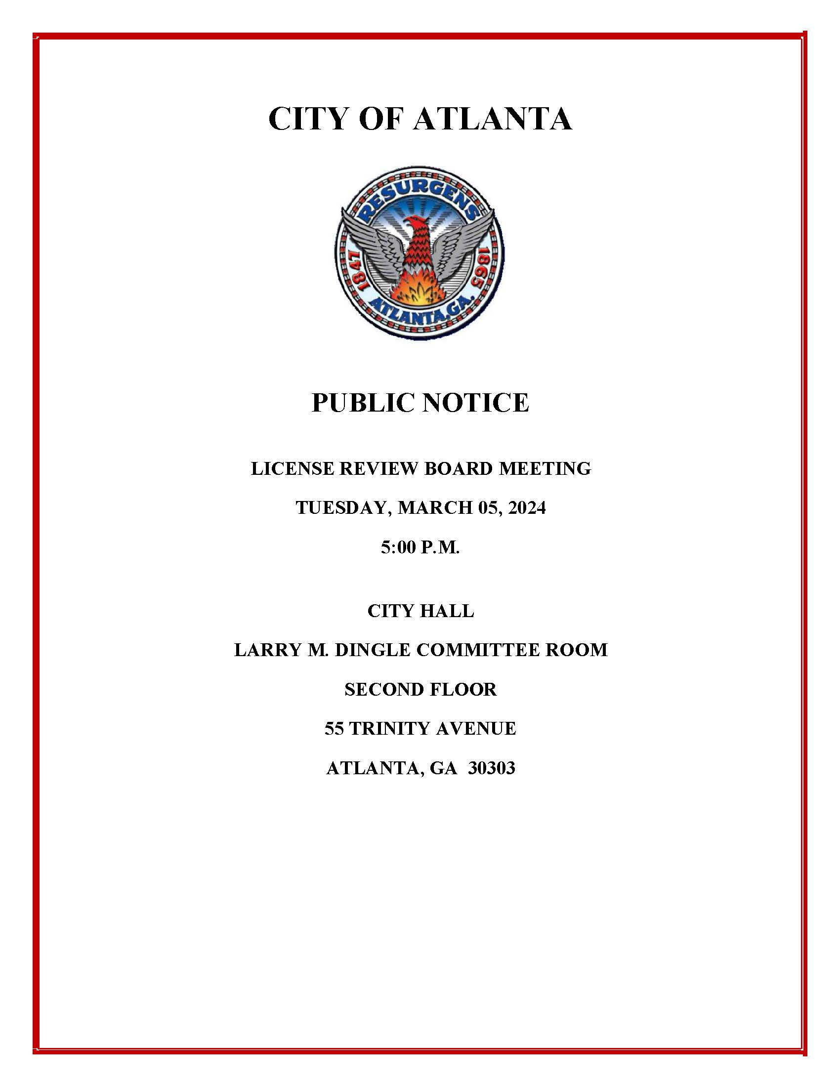 License Review Board Meeting Public Notice 3.05.2024