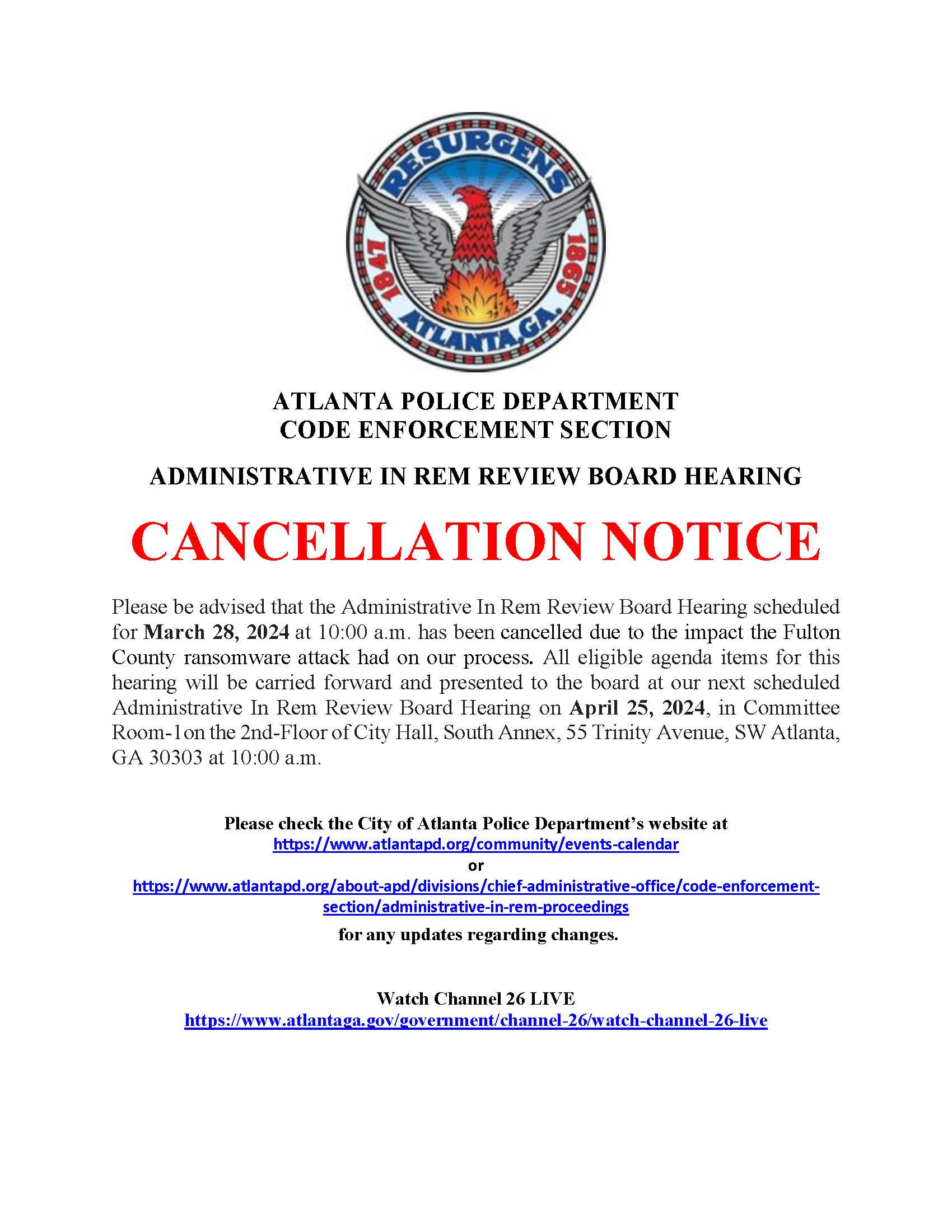 CANCELLATION__Website Publication__Administrative In Rem Hearing__MARCH 2024