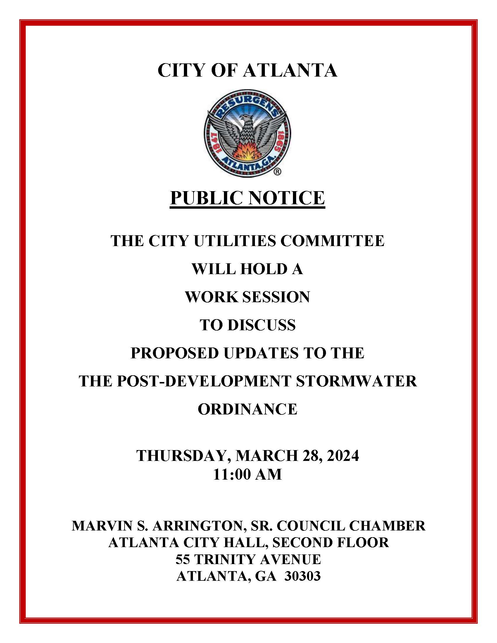 Public Notice  Work Session CUC - Post Stormwater Ordinance Updates 3.28.24