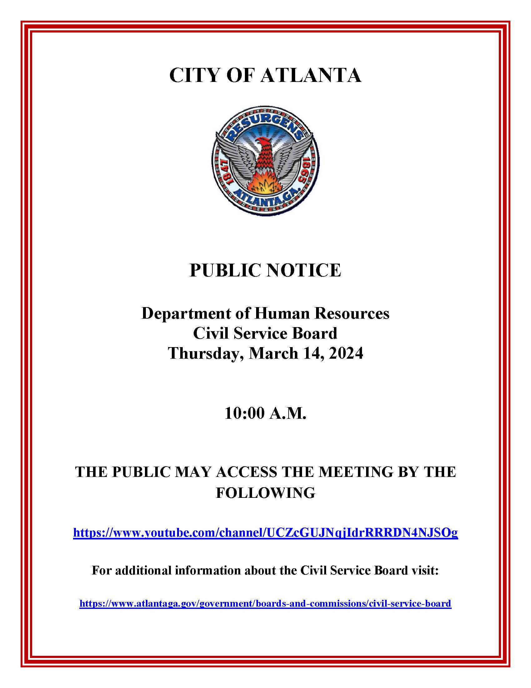 Civil Service Board Public Hearing Notice 3-14-24