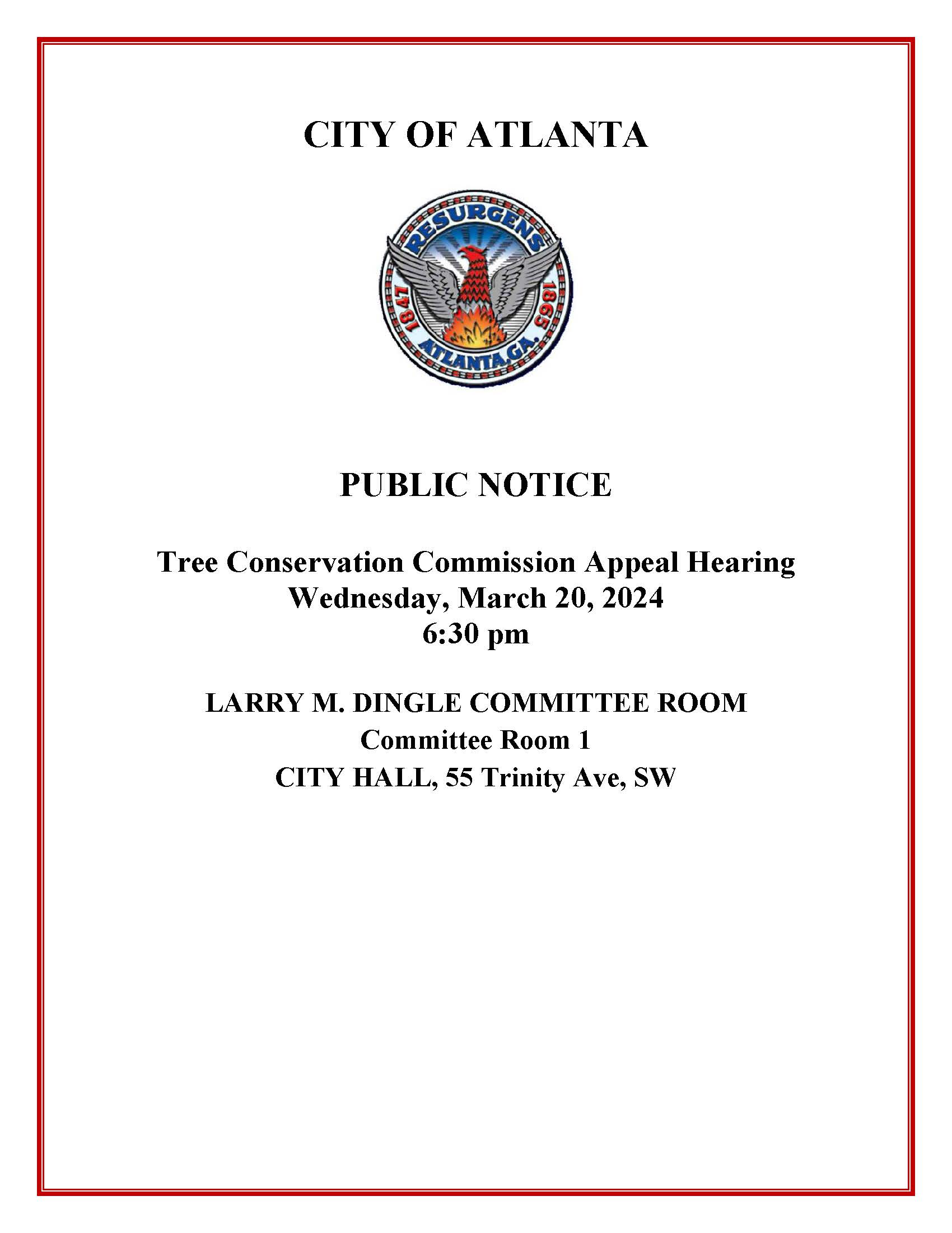 Public Notice Tree Conservation Commission Meeting March 20 2024