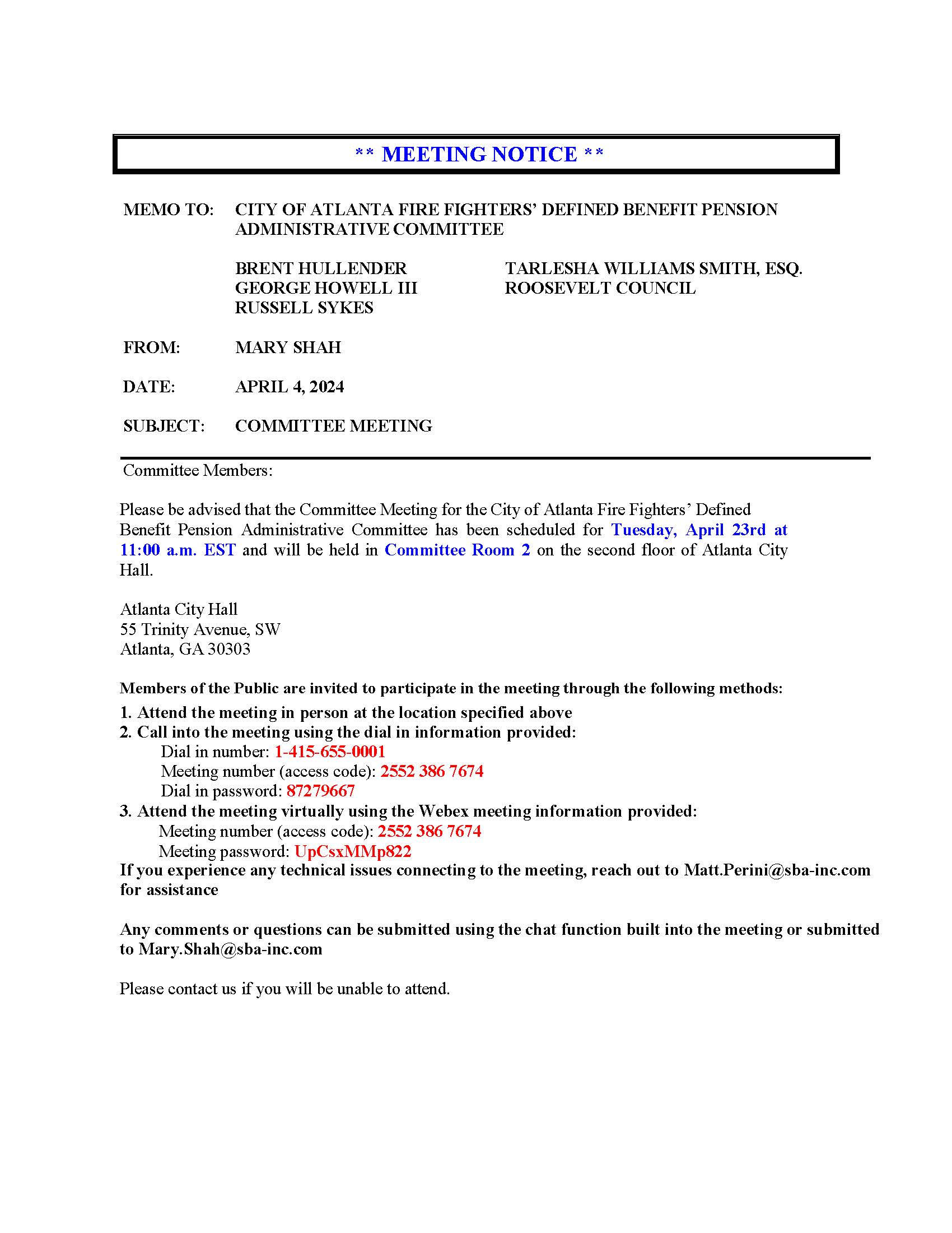 COAF - Meeting Notice 4.23.2024