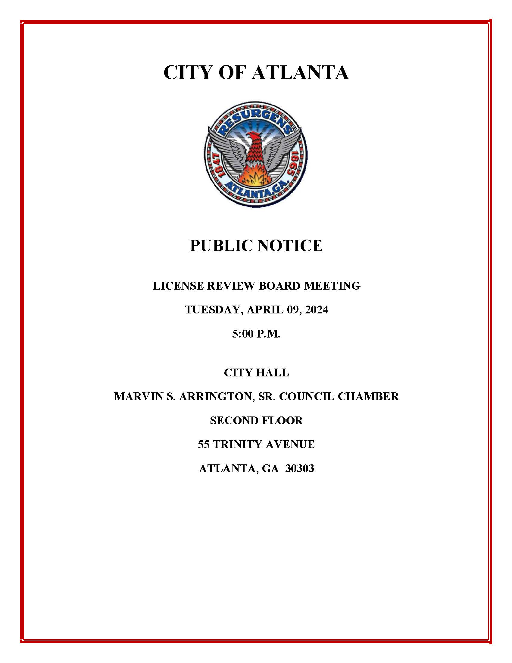 License Review Board Meeting Public Notice 4.09.2024