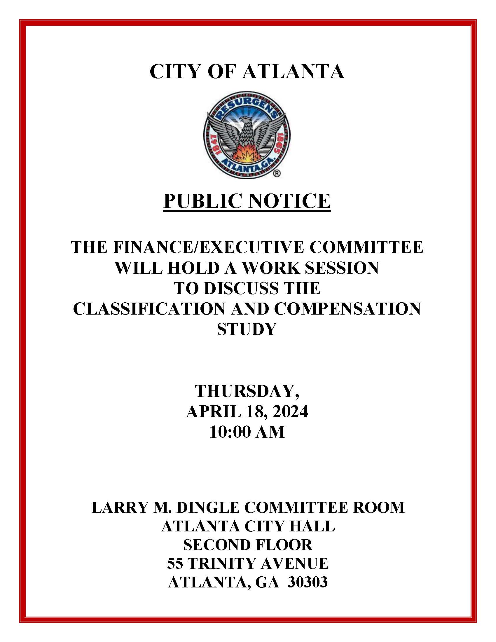 Public Notice - Classification  Compensation Study Work Session