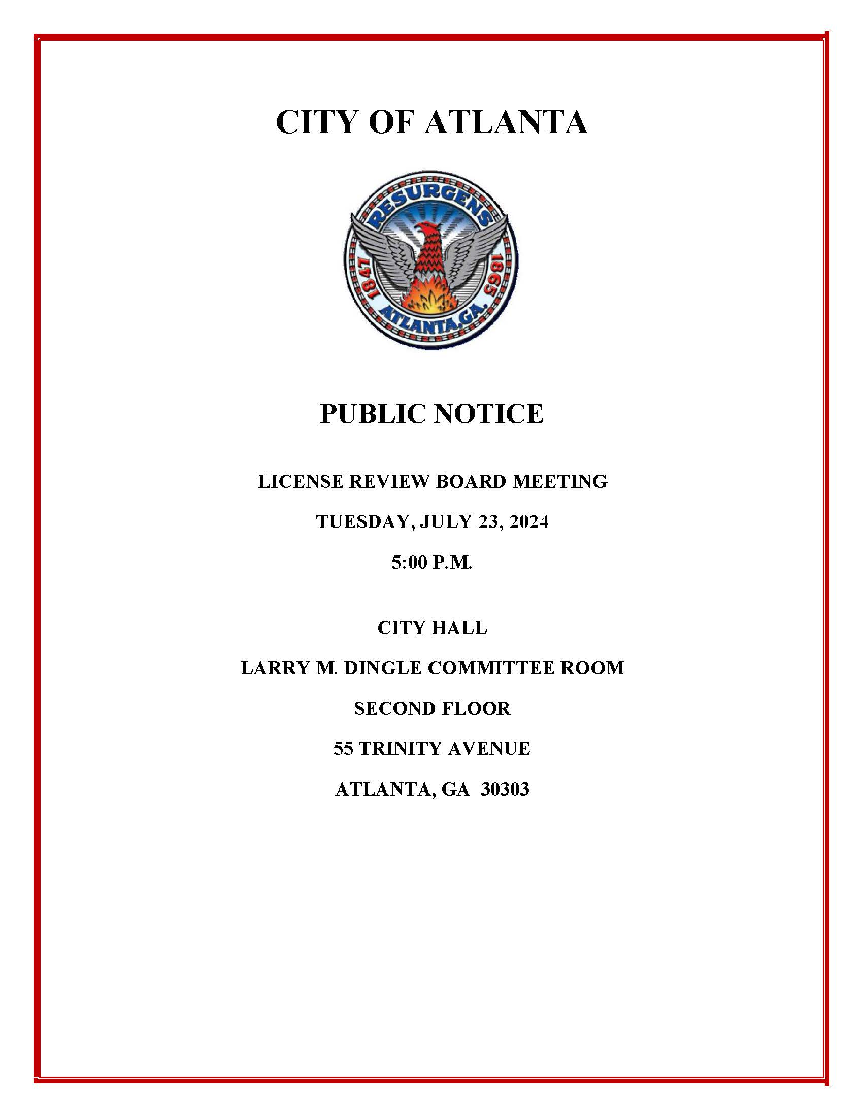 License Review Board Meeting Public Notice 7.23.2024