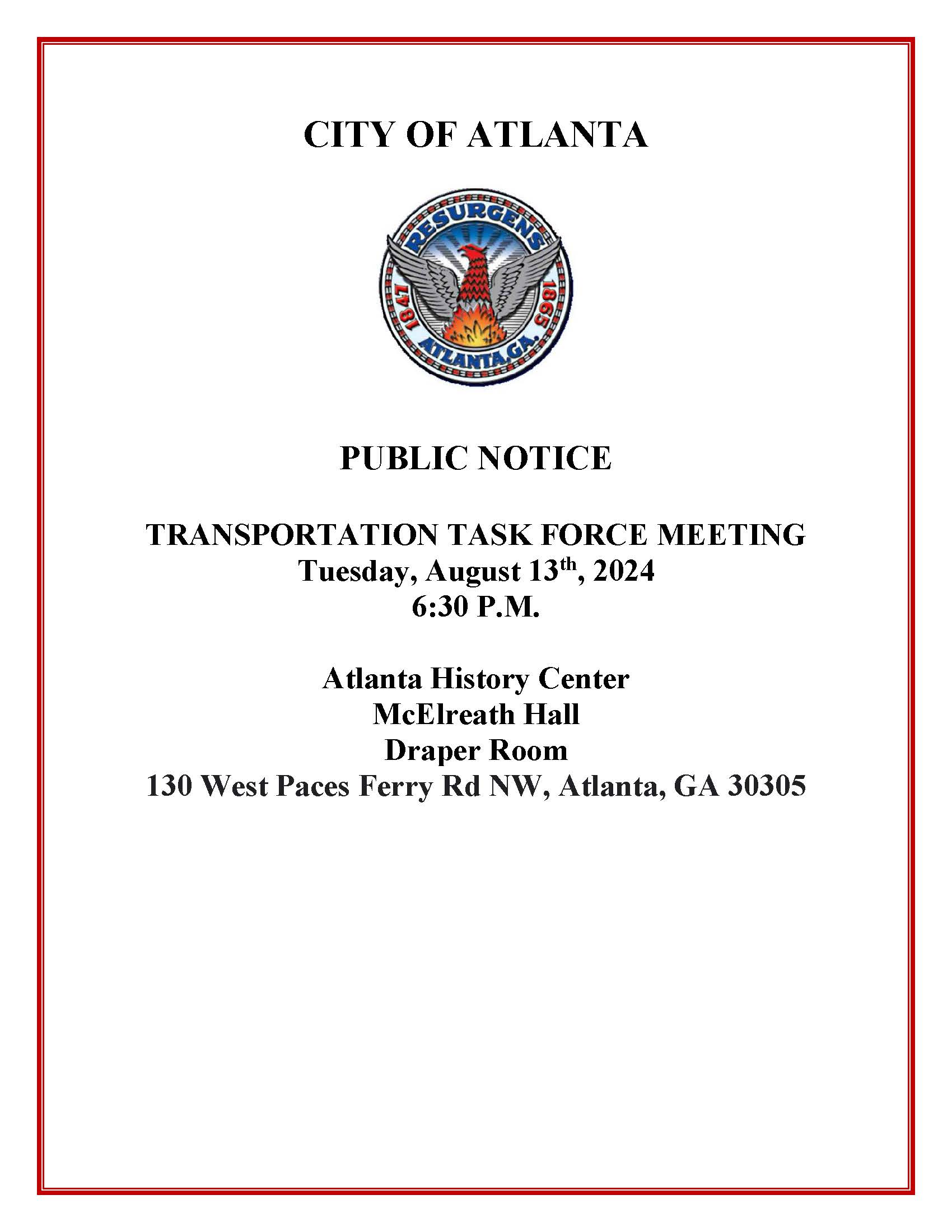 Public Notice meeting 5 notice Transportation Task Force