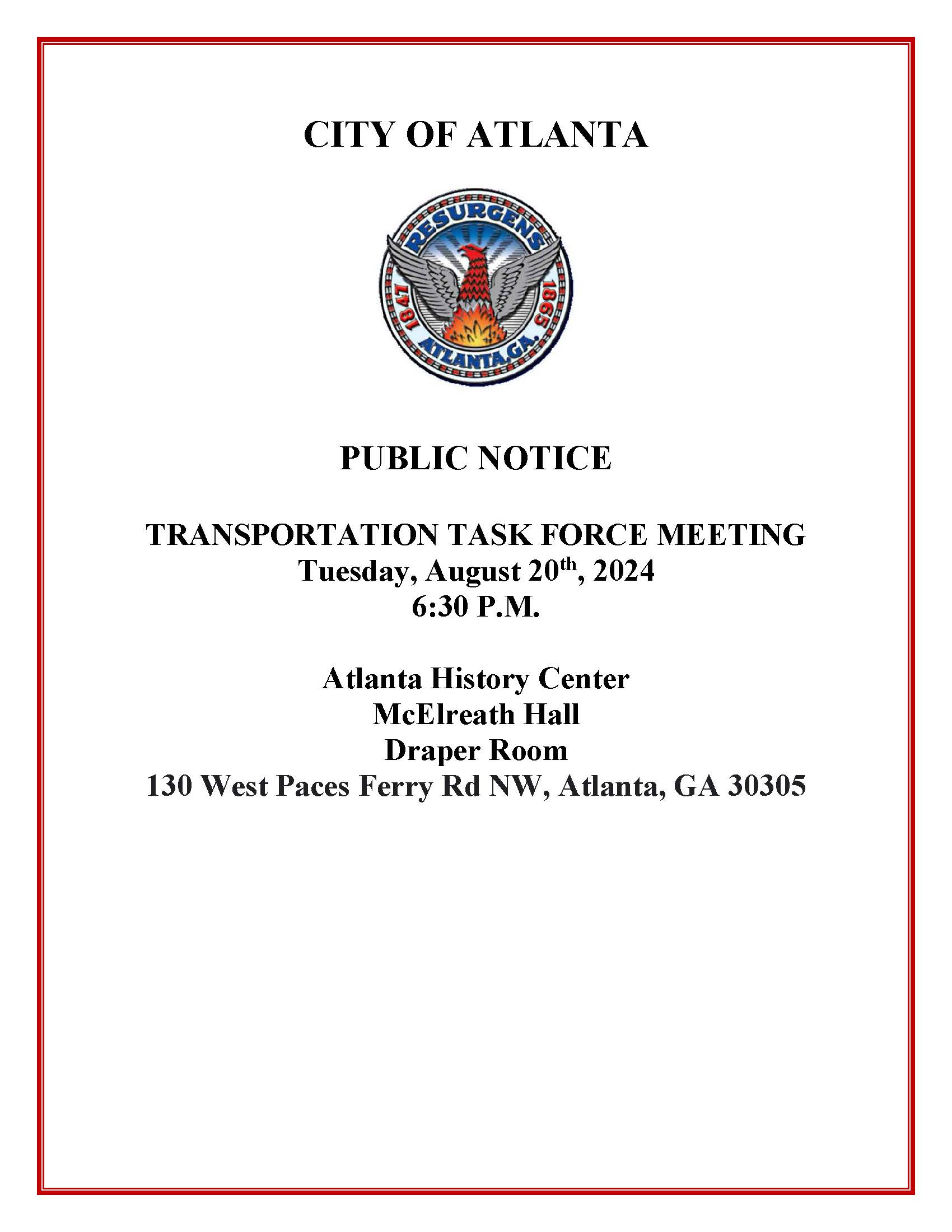 Public Notice meeting 6 notice Transportation Task Force