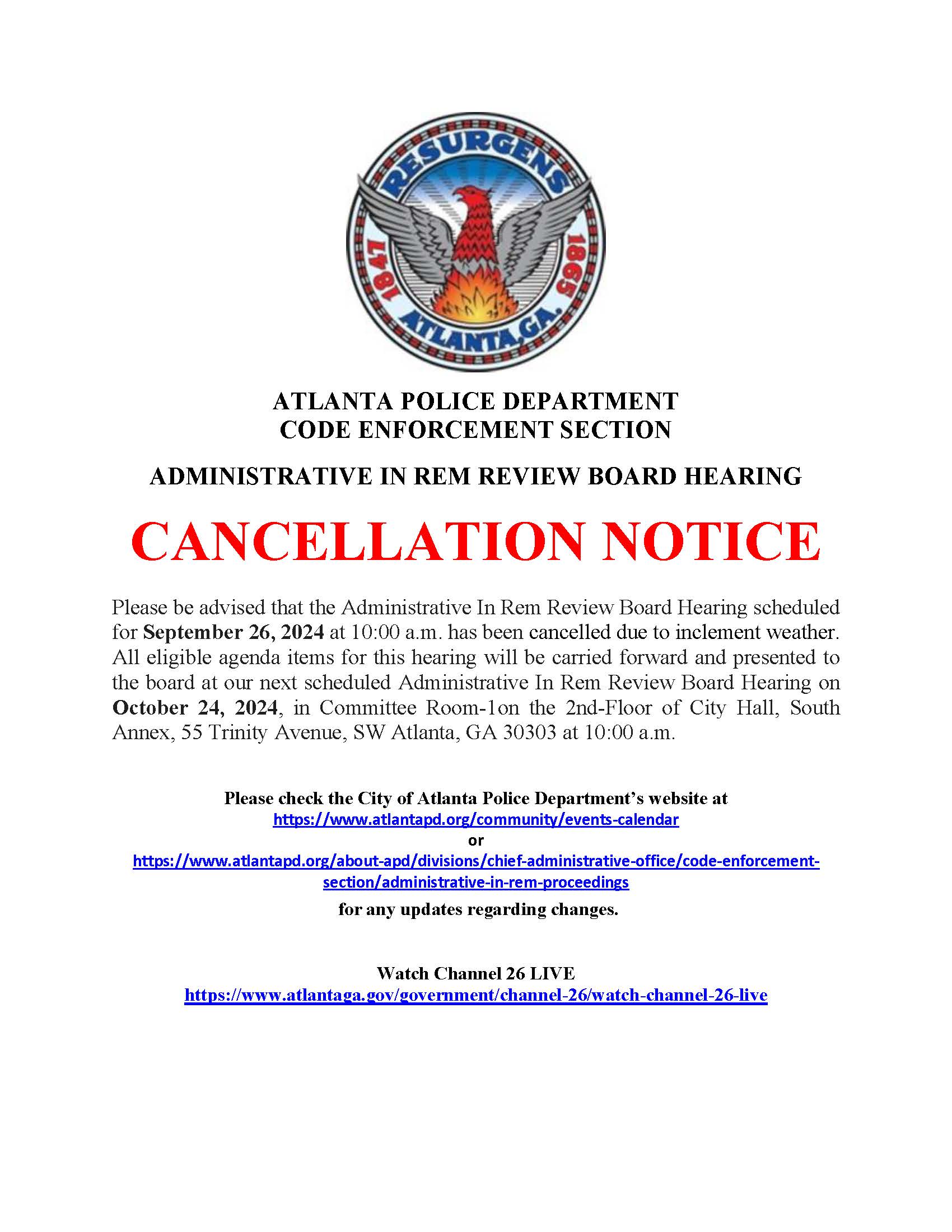 CANCELLATION__Website Publication__Administrative In Rem Hearing__OCTOBER 2024