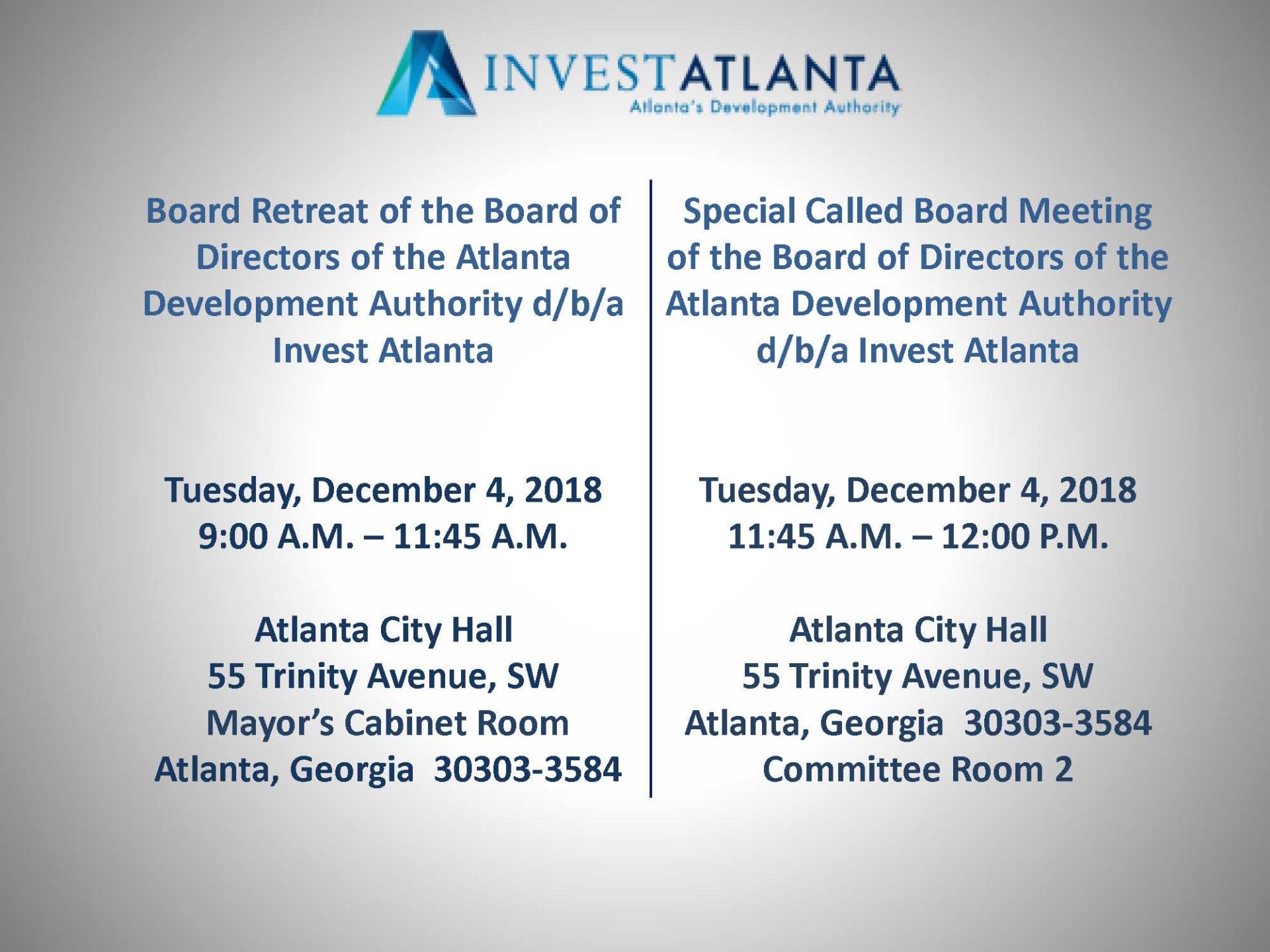 Invest Atlanta Board Meeting Sign