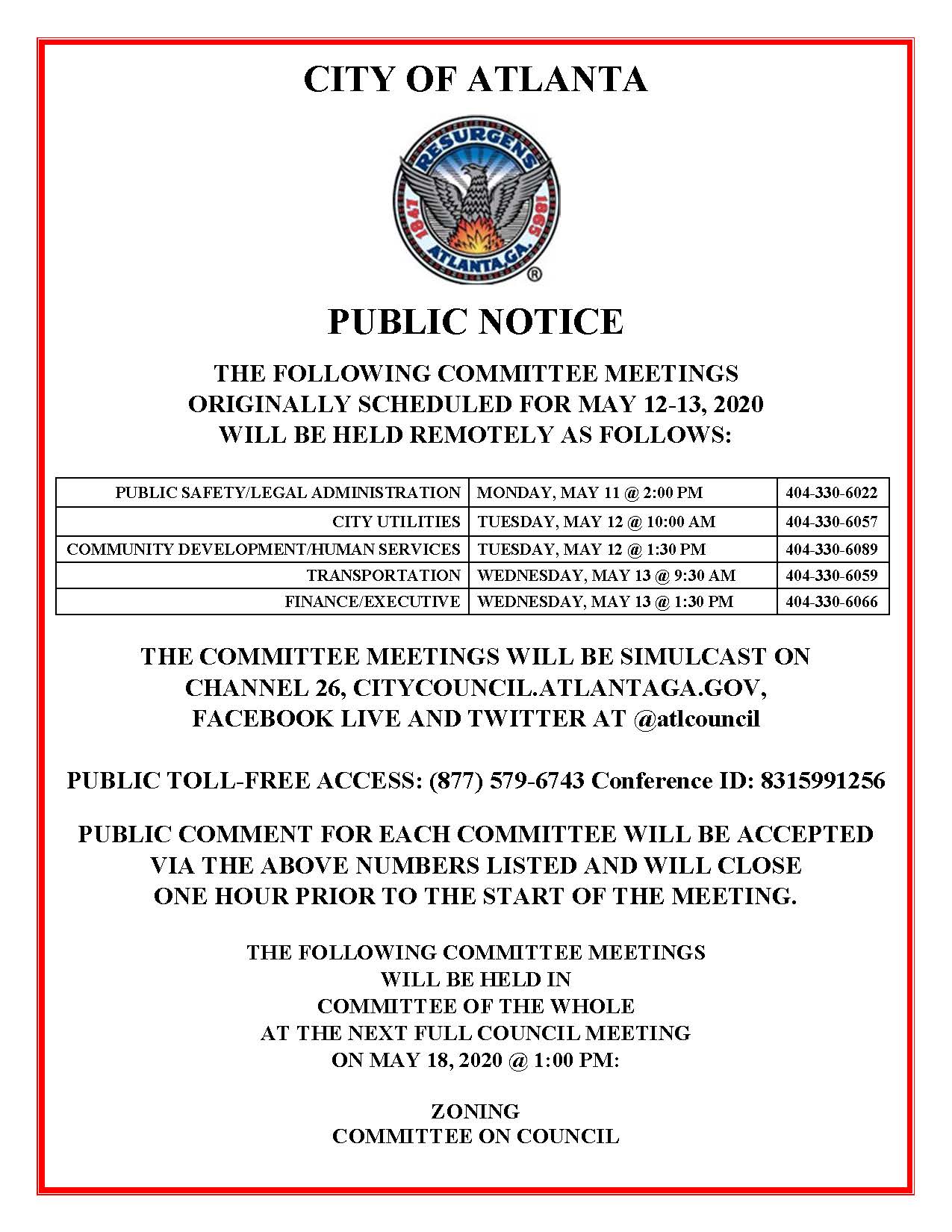 May 12-13 Committee Meetings Public Notice (Public)