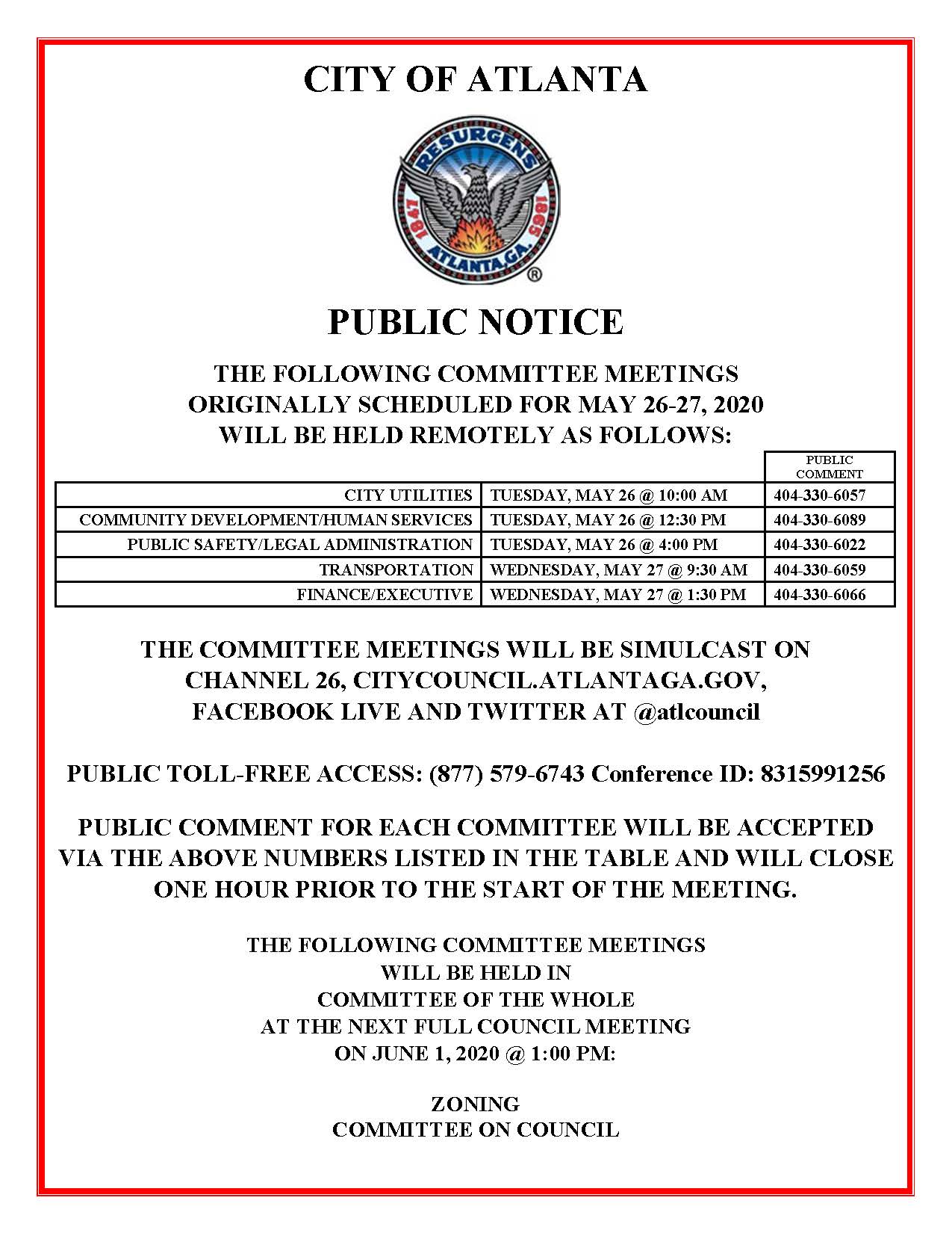 May 26-27 Committee Meetings Public Notice (Public)